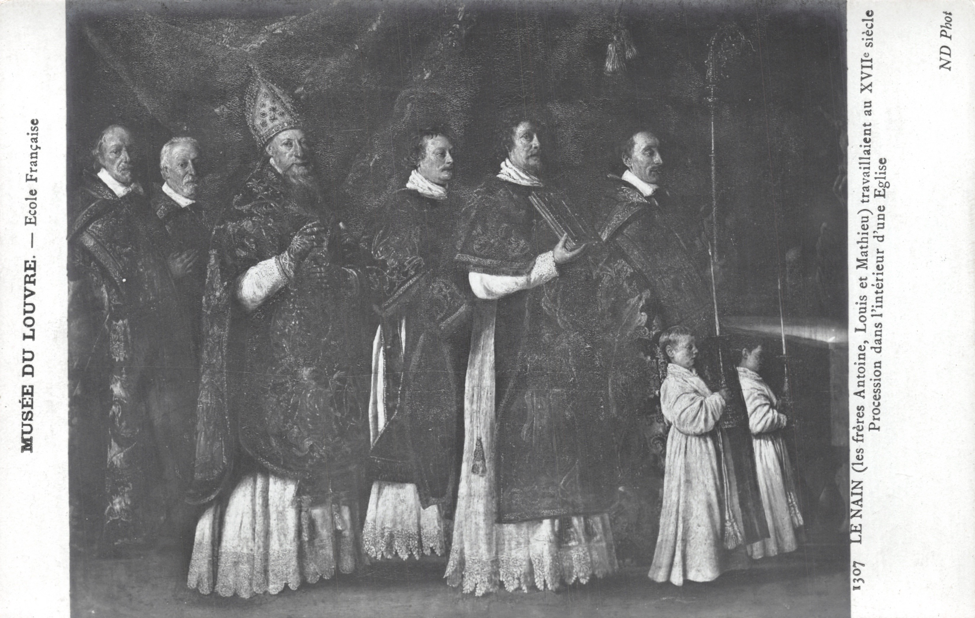 Processione all'interno di una chiesa — Fratelli Antoine, Louis e Mathieu (scuola francese, secolo XVII) — Museo del Louvre, editore ND Phot, n. 1307