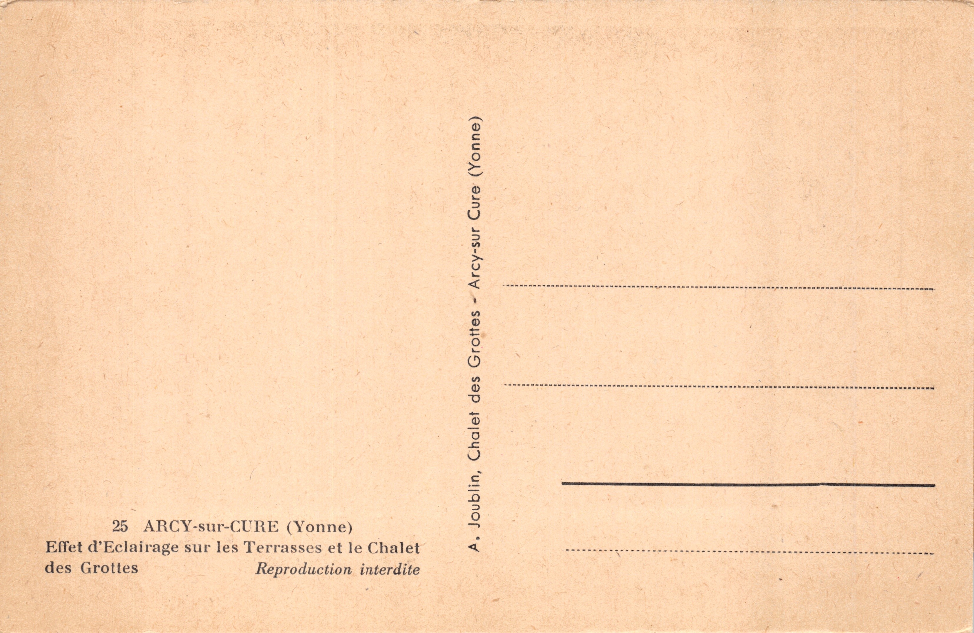 Arcy-sur-Cure (Yonne) — Chalet des Grottes et terrasses — A. Joublin — Verso