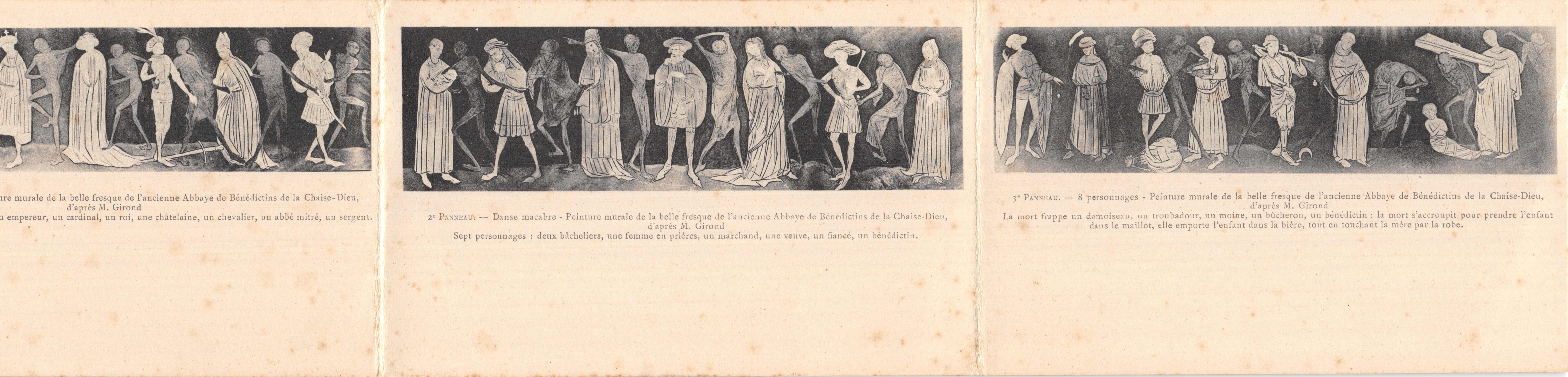 Carte triple Pietre murale de l'ancienne Abbaye de la Chaise-Dieu — Scènes de la vie monastique — Éditeur : Paris, St. Grégoire