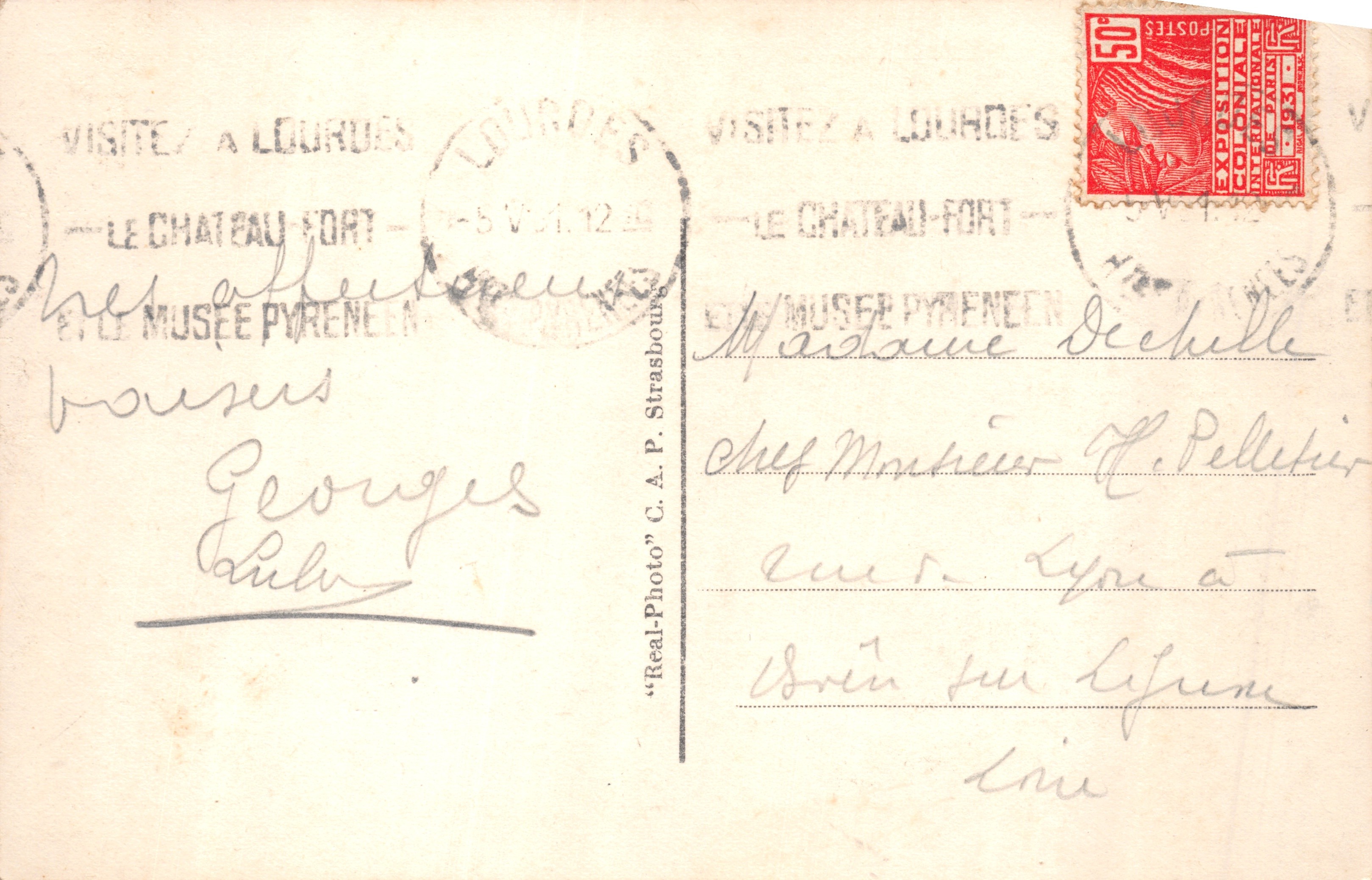 Lourdes — L'Esplanade e la Basilica — editore « Real-Photo » Cartolina d'epoca Strasbourg, n°35 — Verso