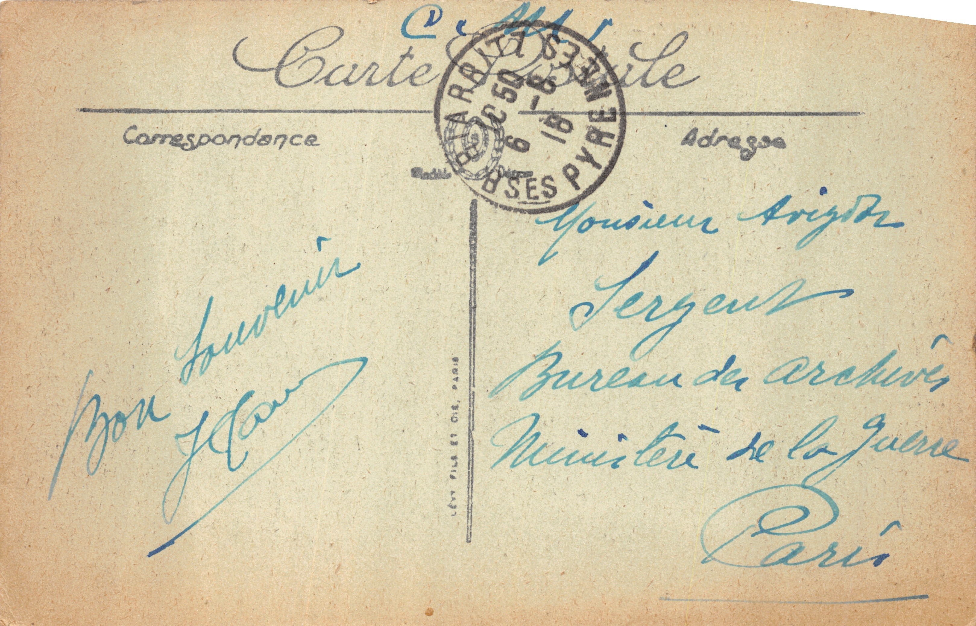 Biarritz — La Villa Belza et la Rhune — LL. — n° 203 — Verso
