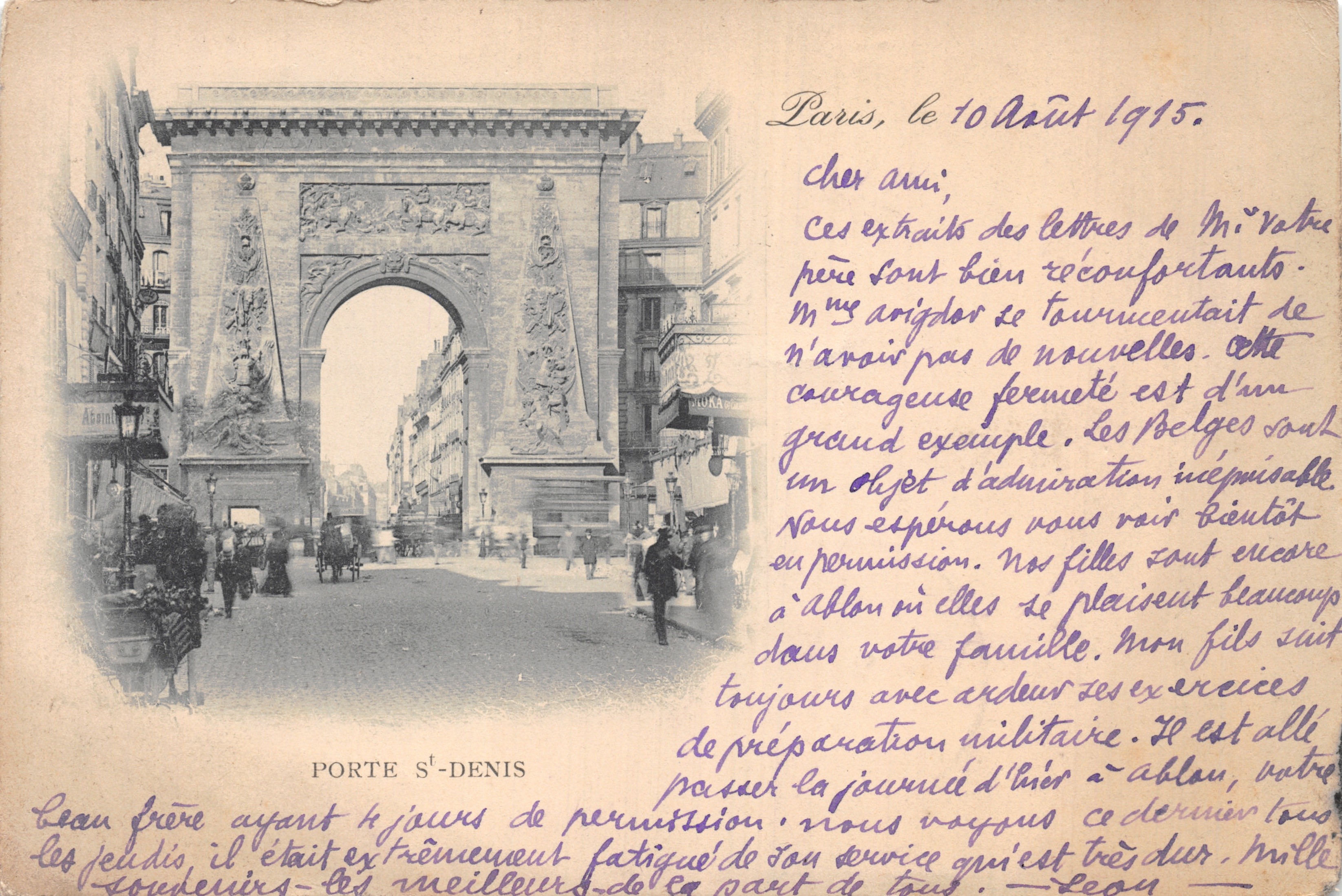 Porte Saint-Denis — monumentale boog in Parijs — uitgever 'Achille' (gedrukt onderaan)