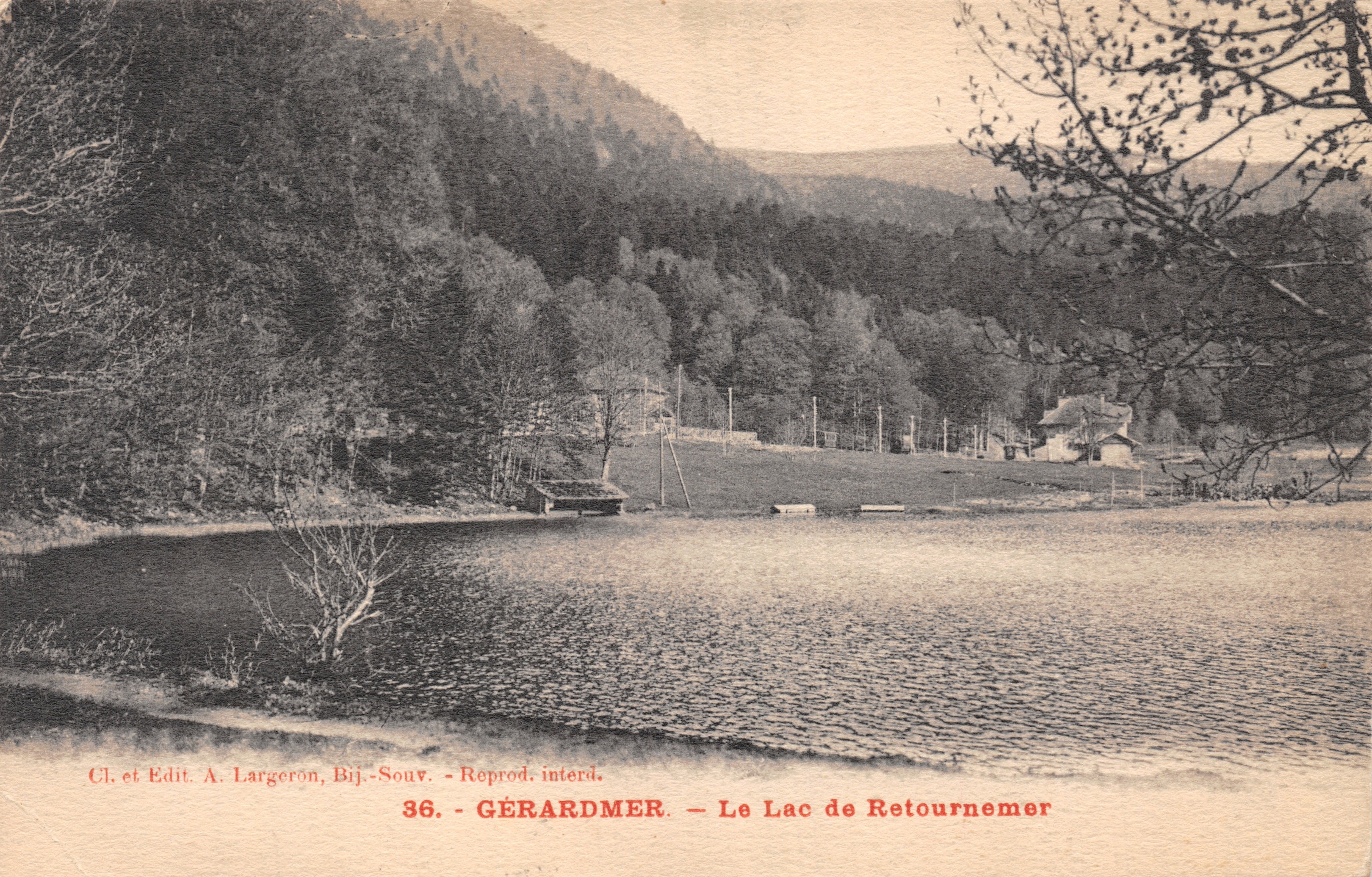 Gérardmer — Vista del Lago Retournemer — Editor A. Largeron, Bij. - Souv. n°36