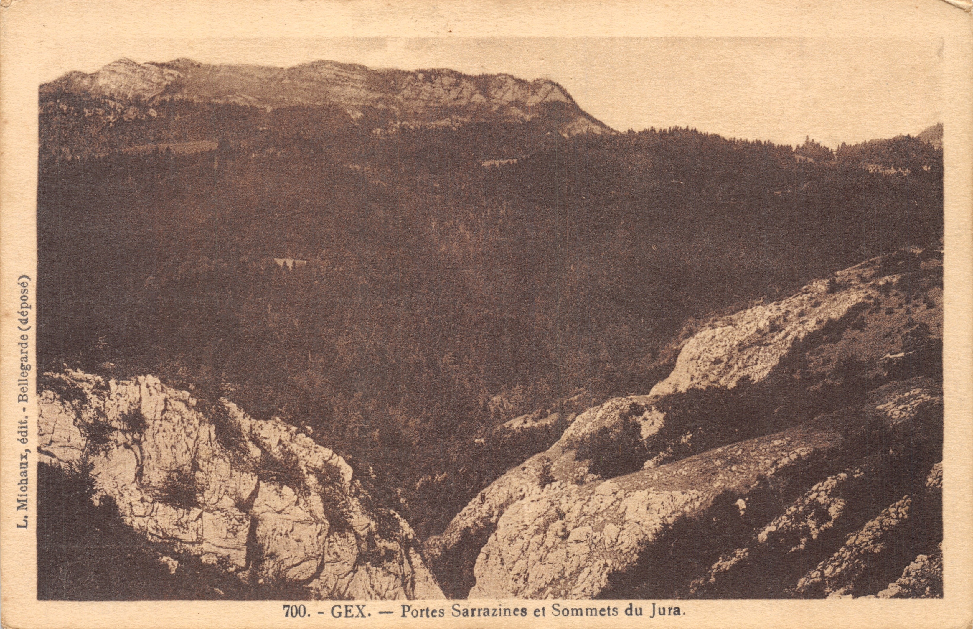 Porte Sarrazine e Cime del Giura — vista panoramica — L. Michaux, editore Bellegarde (depositato)