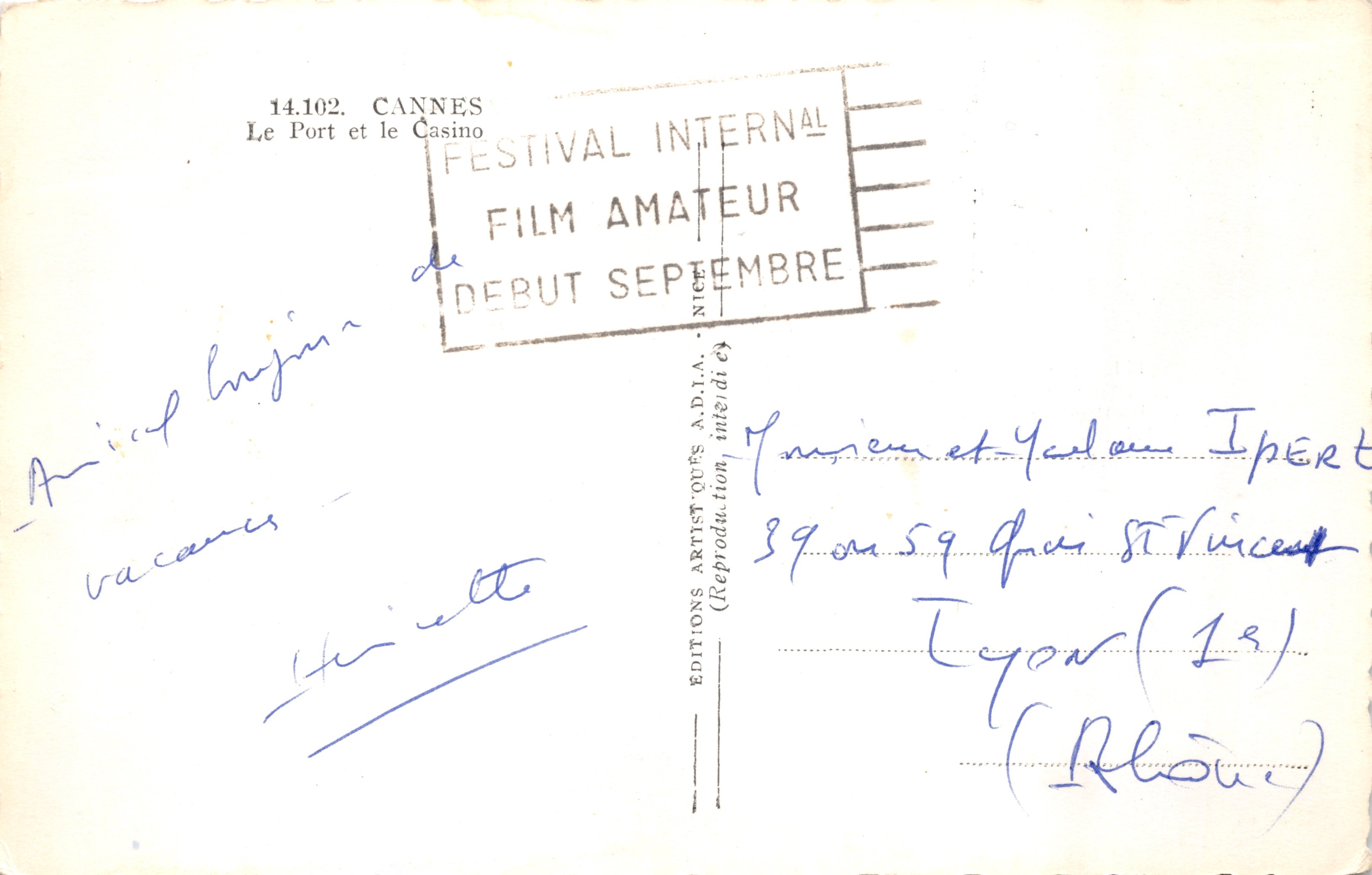 Cannes — Il porto e il Casinò — Edizione Artist'Quo's A.D.I.A — Verso