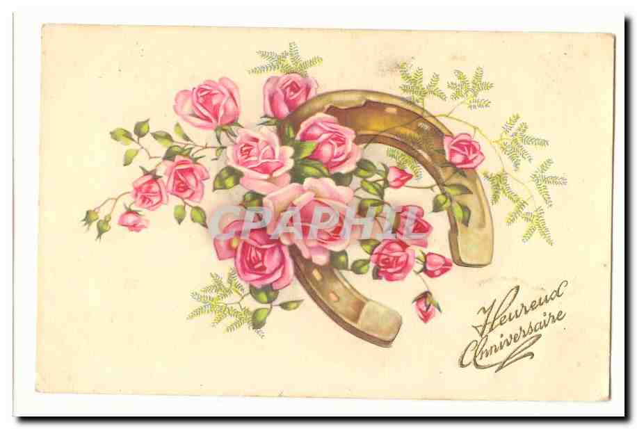 CPA Fantaisie Heureux anniversaire (fer a cheval)