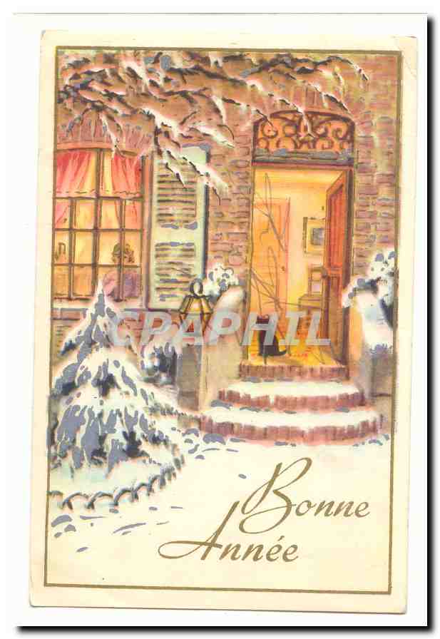 CPA Fantaisie Bonne annee (chat)