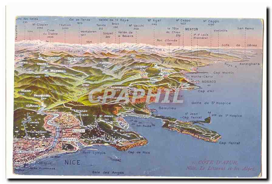 Nice CPA La cote d'azur Le littoral et les Alpes