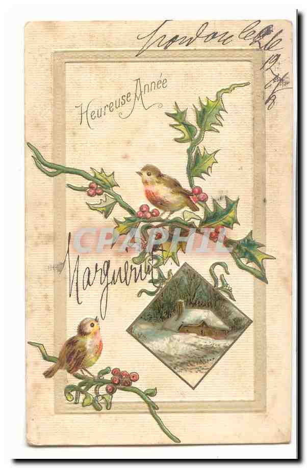 Heureuse Année — oiseaux et houx — Marguerite
