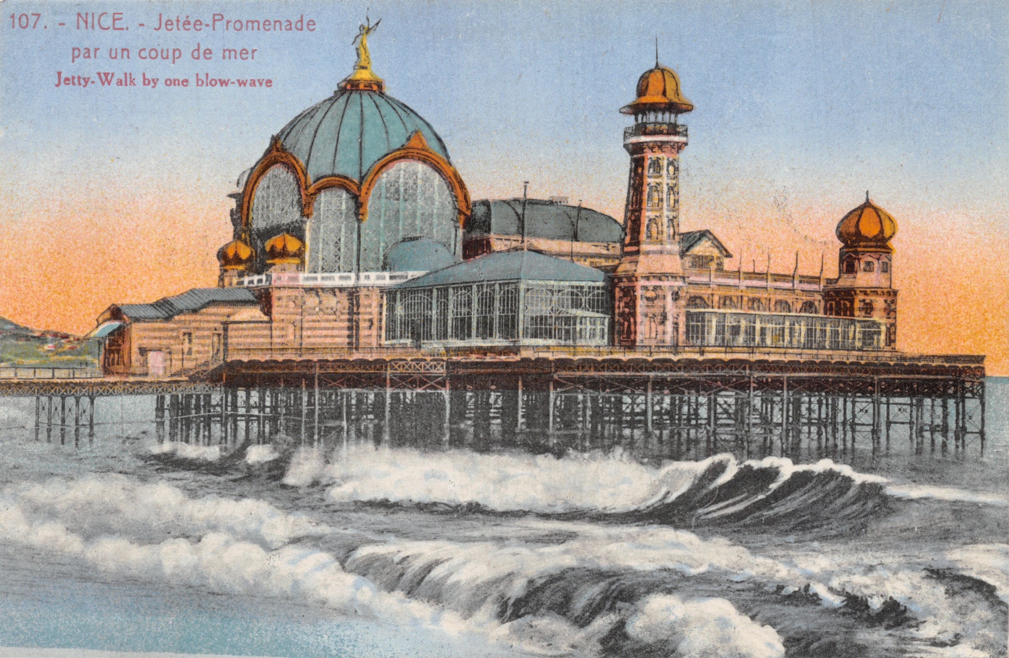 Nice - Jetty Promenade — Vista de la dársena con edificio de cúpula y faro, editor IMPRESO EN LA TARJETA n° 107
