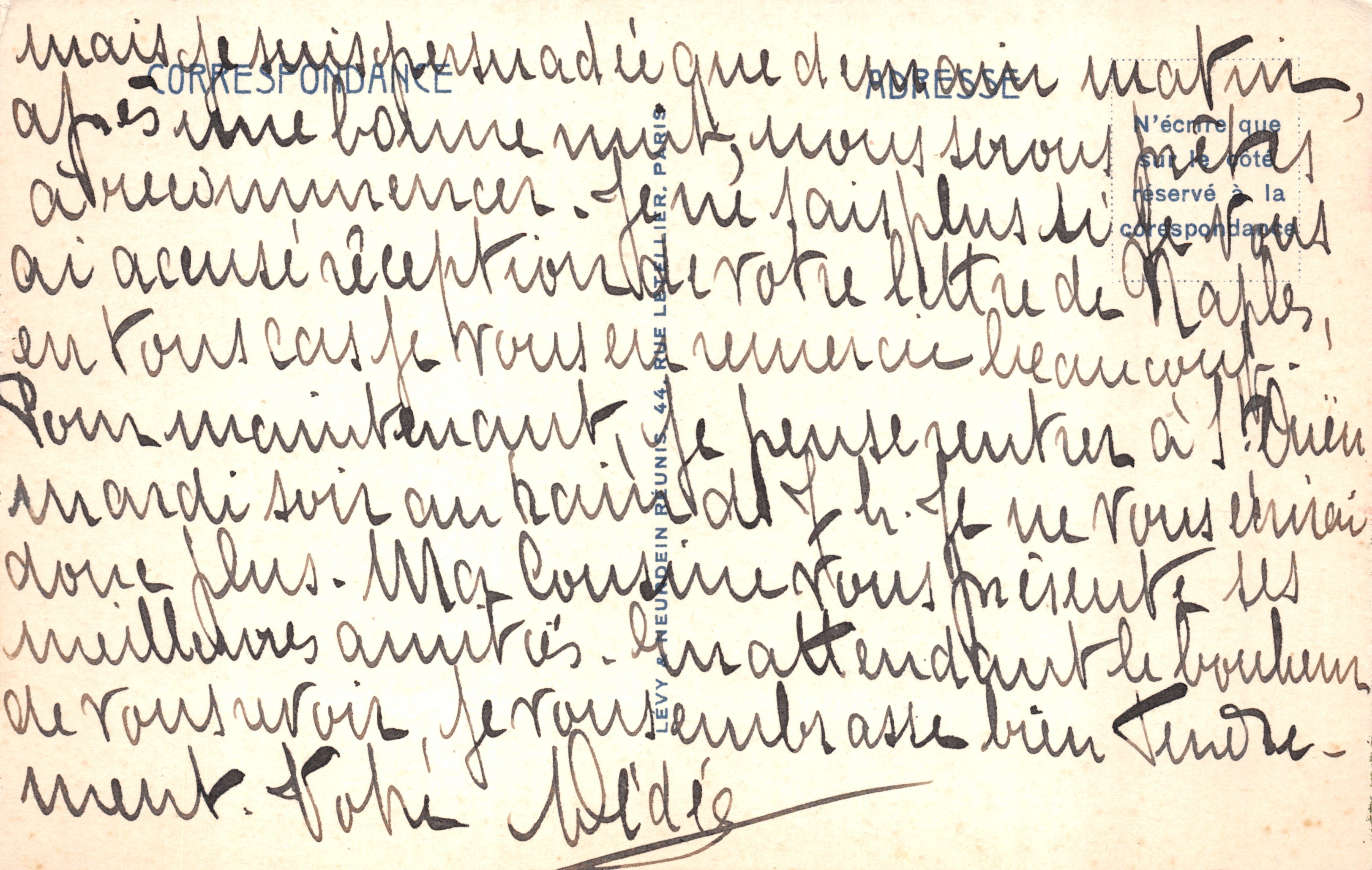Niza — Los Jardines y la Muelle-Promenade — Editor: Lévy & Neudéin, París, n.º 26 — Reverso