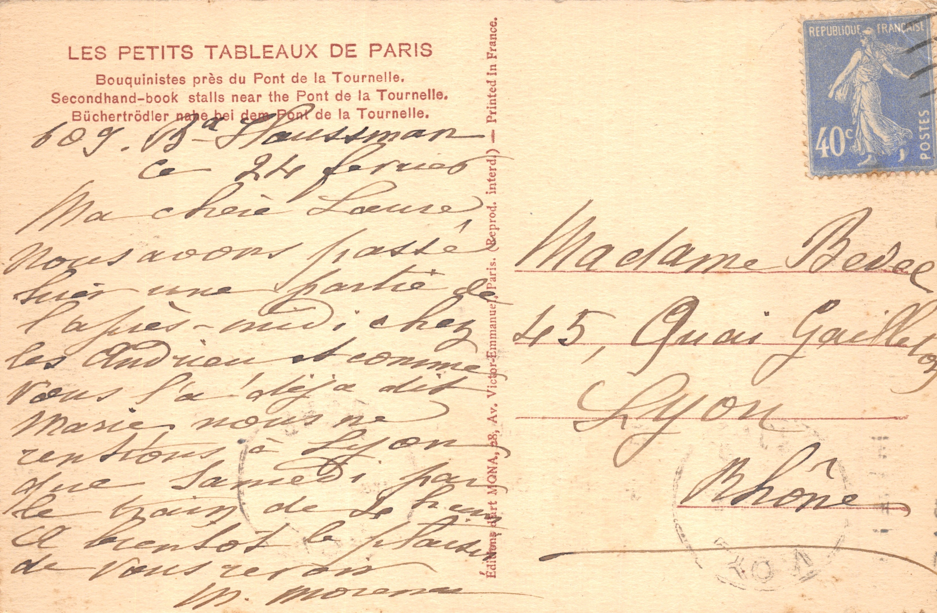 Los Pequeños Cuadros de París — Libreros cerca del Puente de la Tournelle — Edición Mona — Reverso