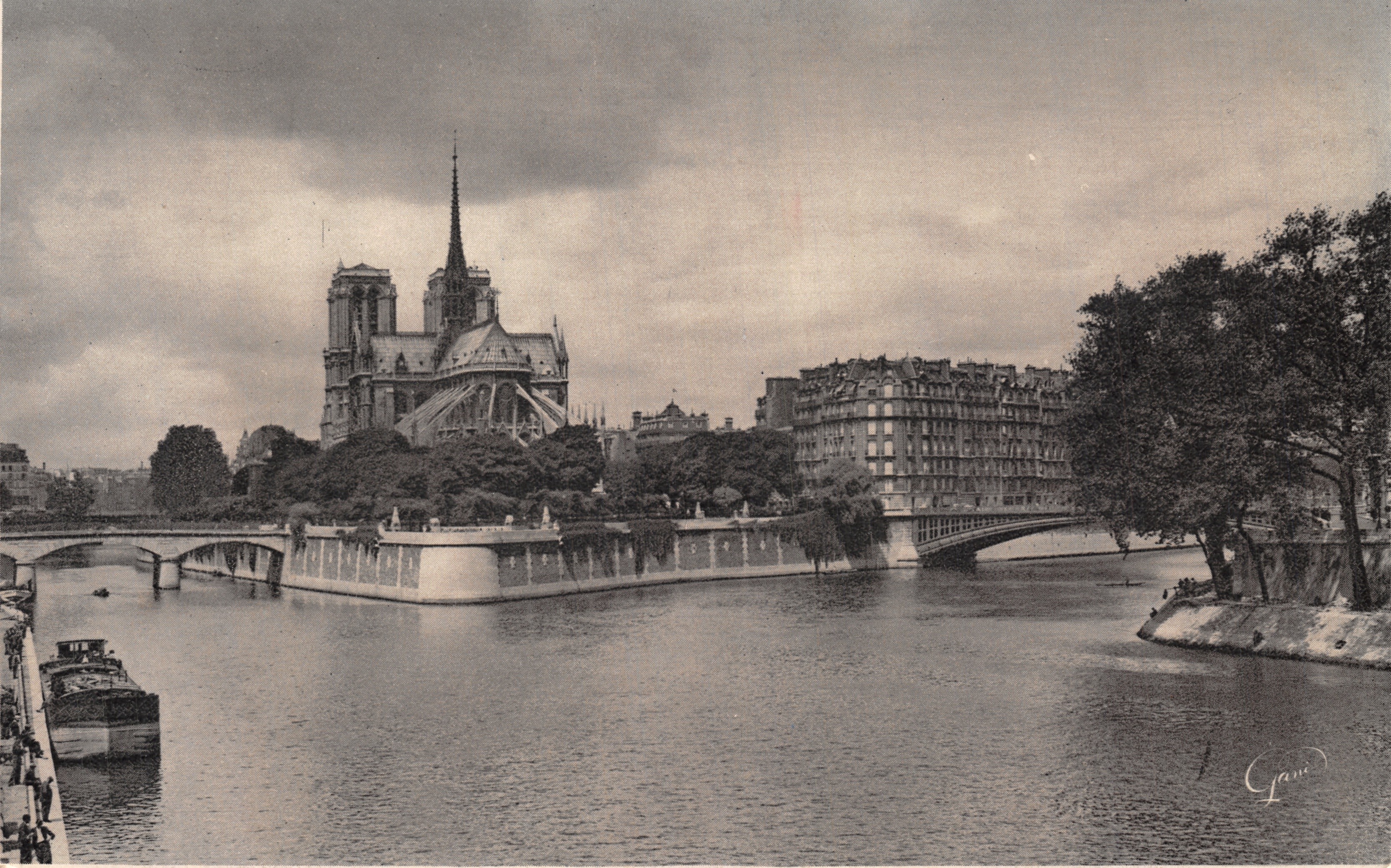 Parijs — Kathedraal Notre-Dame gezien vanaf de brug aan de Wissel — uitgever Guine