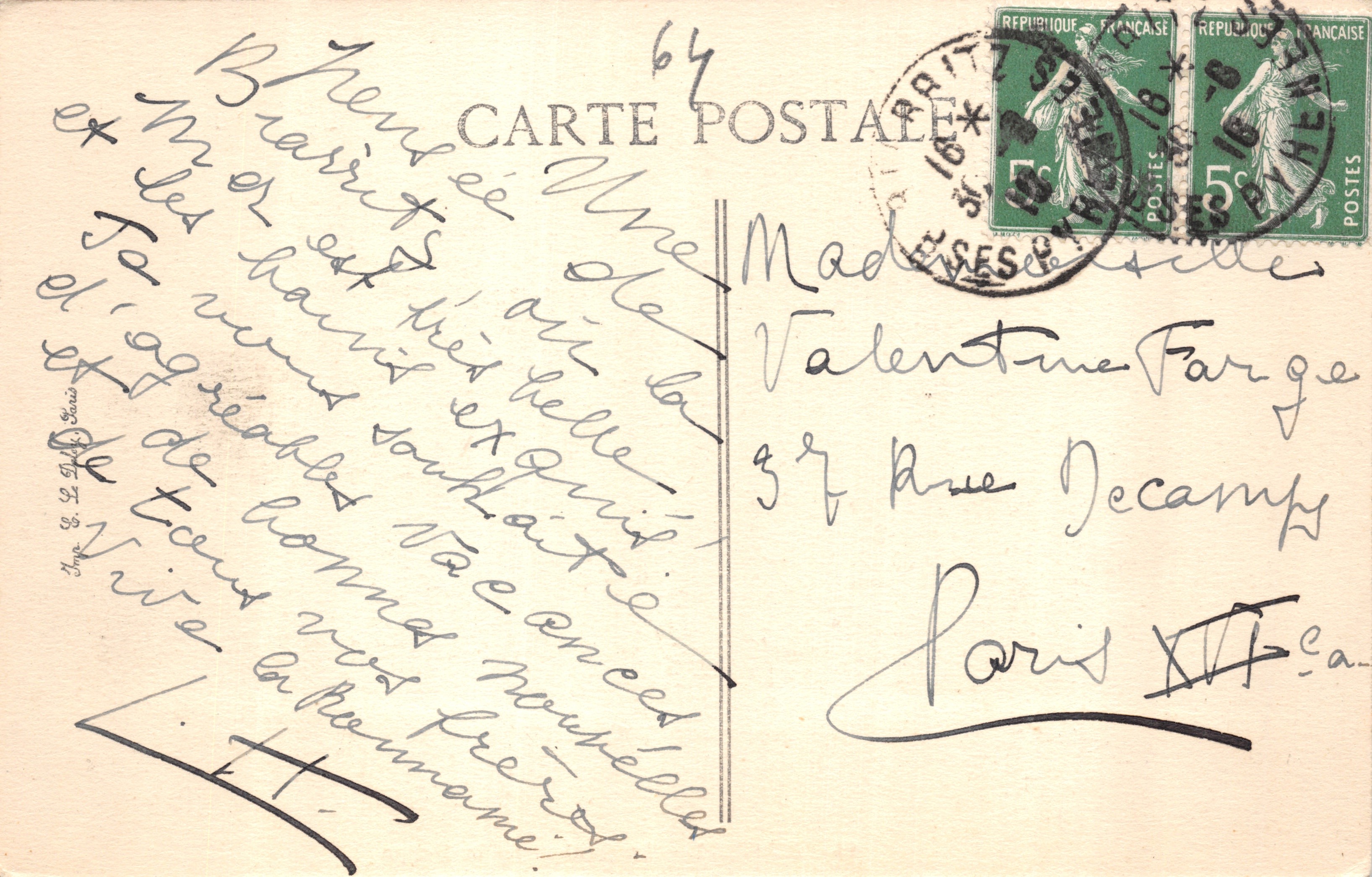 Biarritz — Vista del Forno della Vergine — Editore CIP, n. 95 — Verso