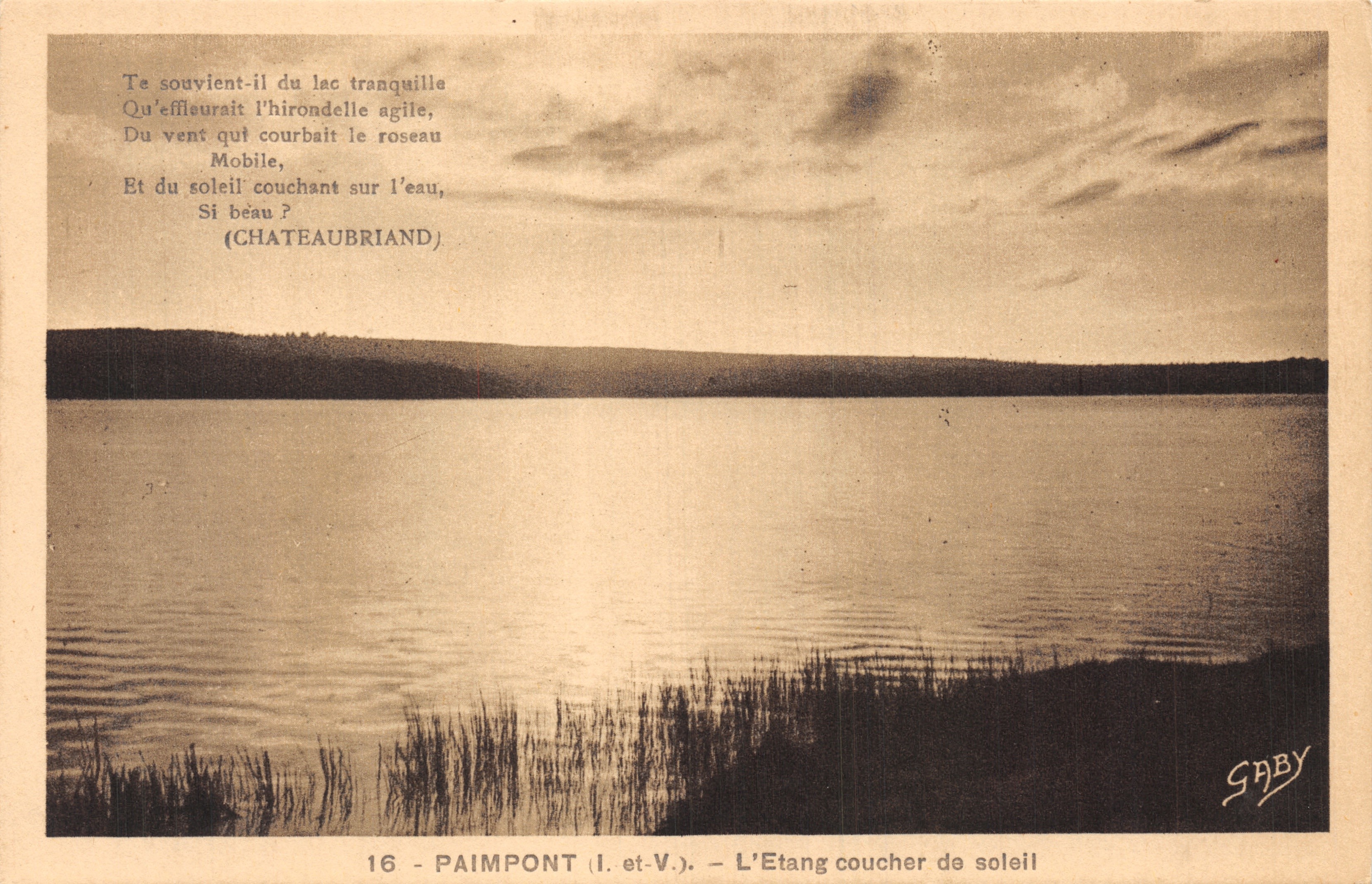 Paimpont (I. et V.) — Vista del laghetto al tramonto — Editore Gaby