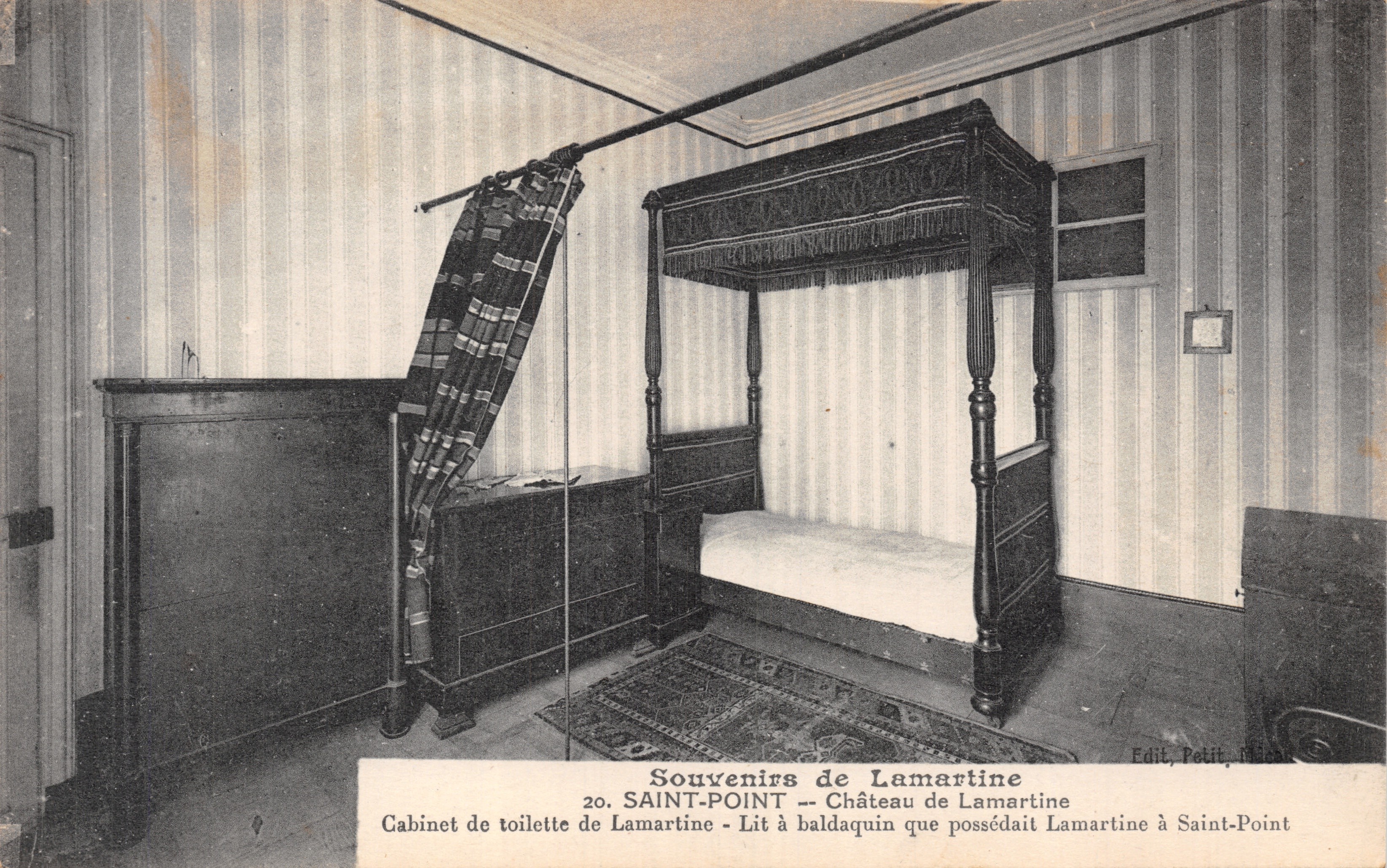 Château de Lamartine — Kamer met baldaquinbed — Souvenirs de Lamartine, uitgever Petit, nr. 20