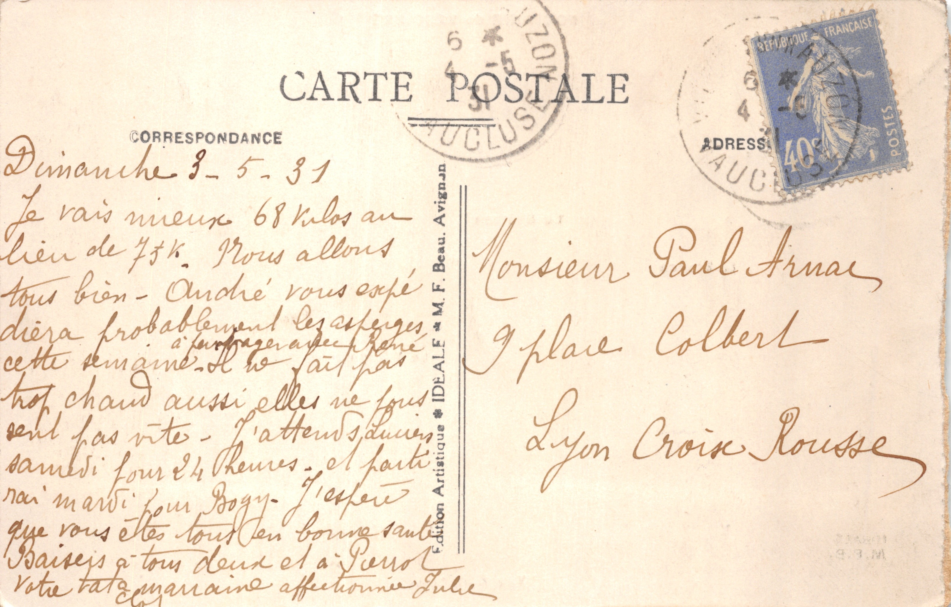 Fontaine de Vaucluse — Vista Generale — Edizione Artistica — Verso