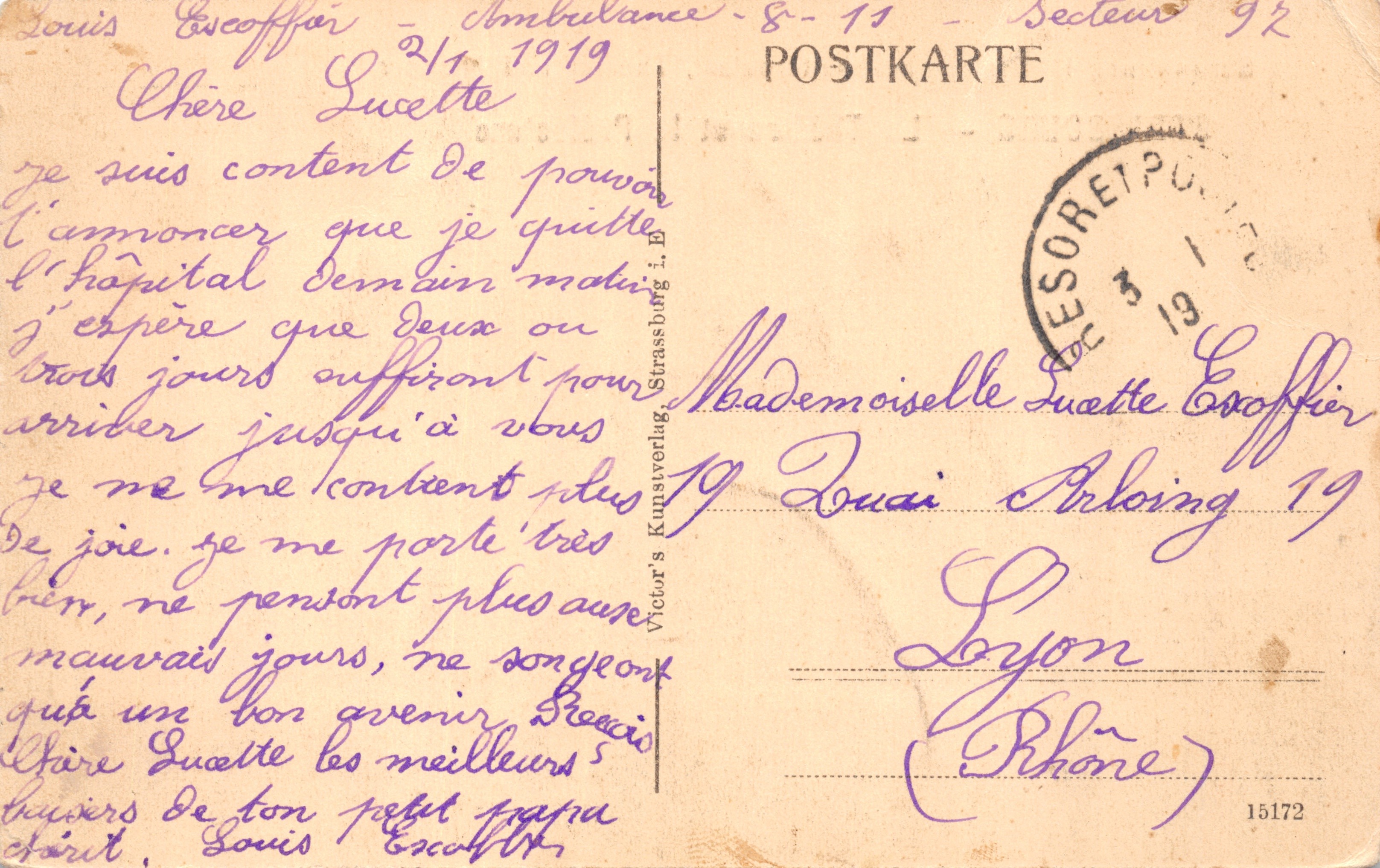 Strasbourg — Il Teatro e la Prefettura — Victor's Kunstverlag — Verso