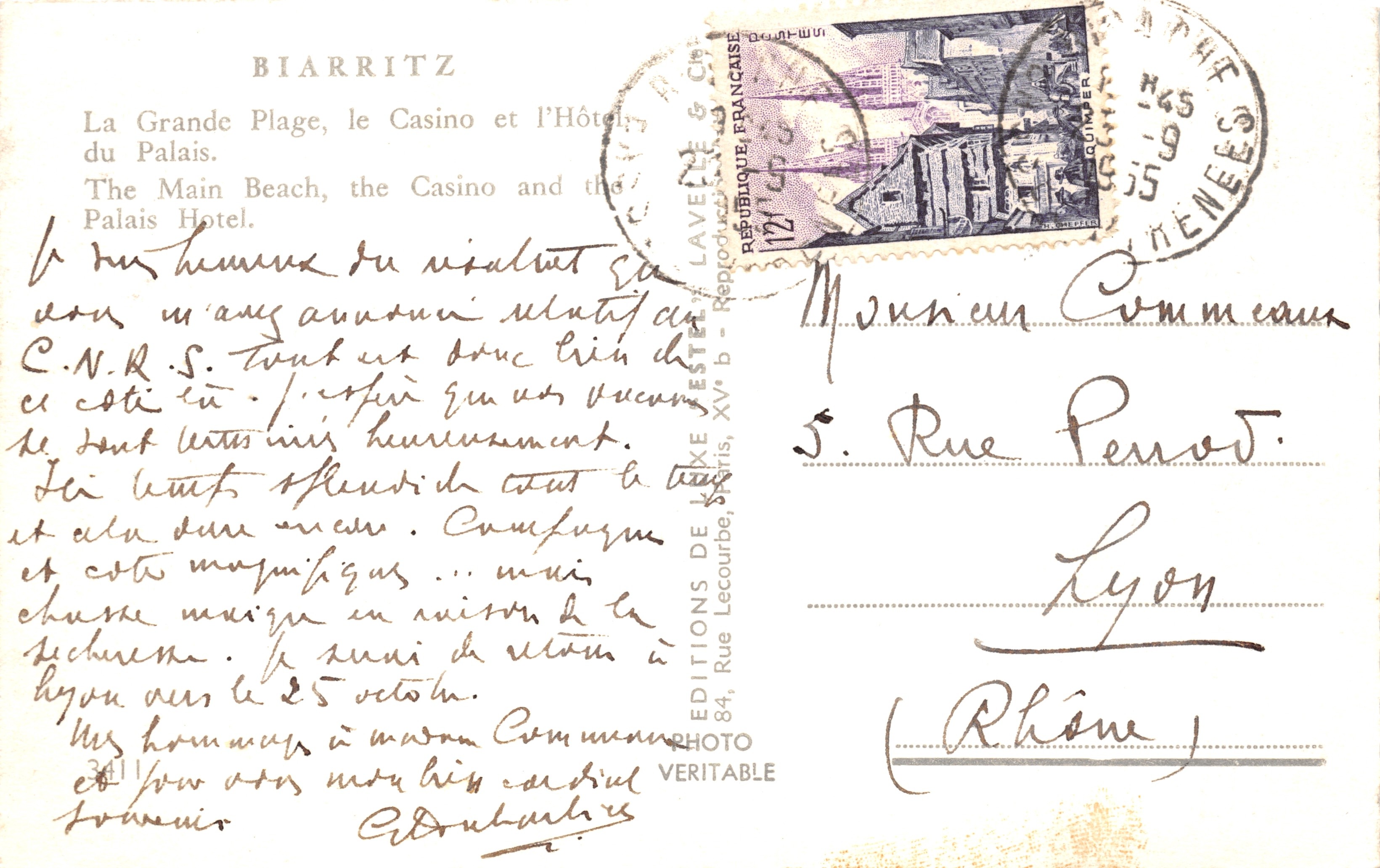 Biarritz — The Grande Plage, the Casino and the Hotel du Palais — Estel — Back