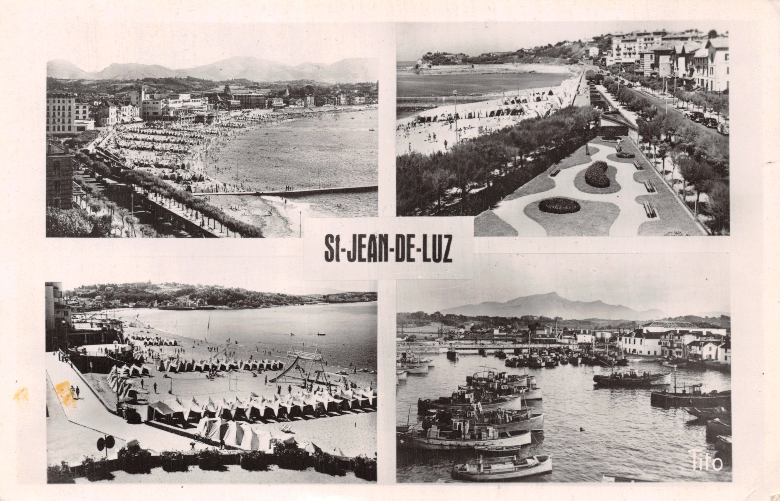 Si-Jean-de-Luz — vista panorámica de la playa, el puerto y las montañas — editor Tito