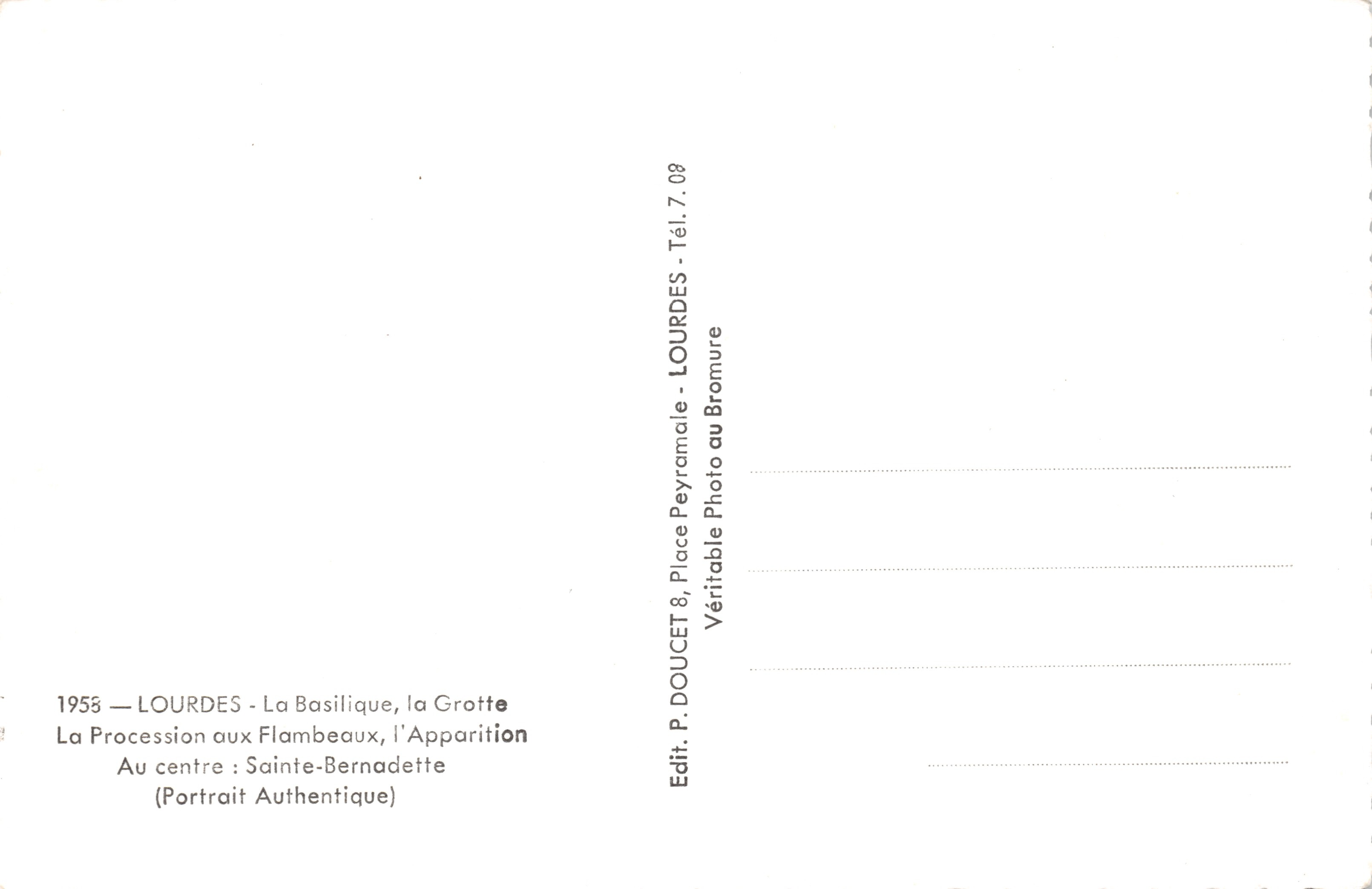 Lourdes — Centenario delle Apparizioni 1858-1958 — Editore Edlux — Verso