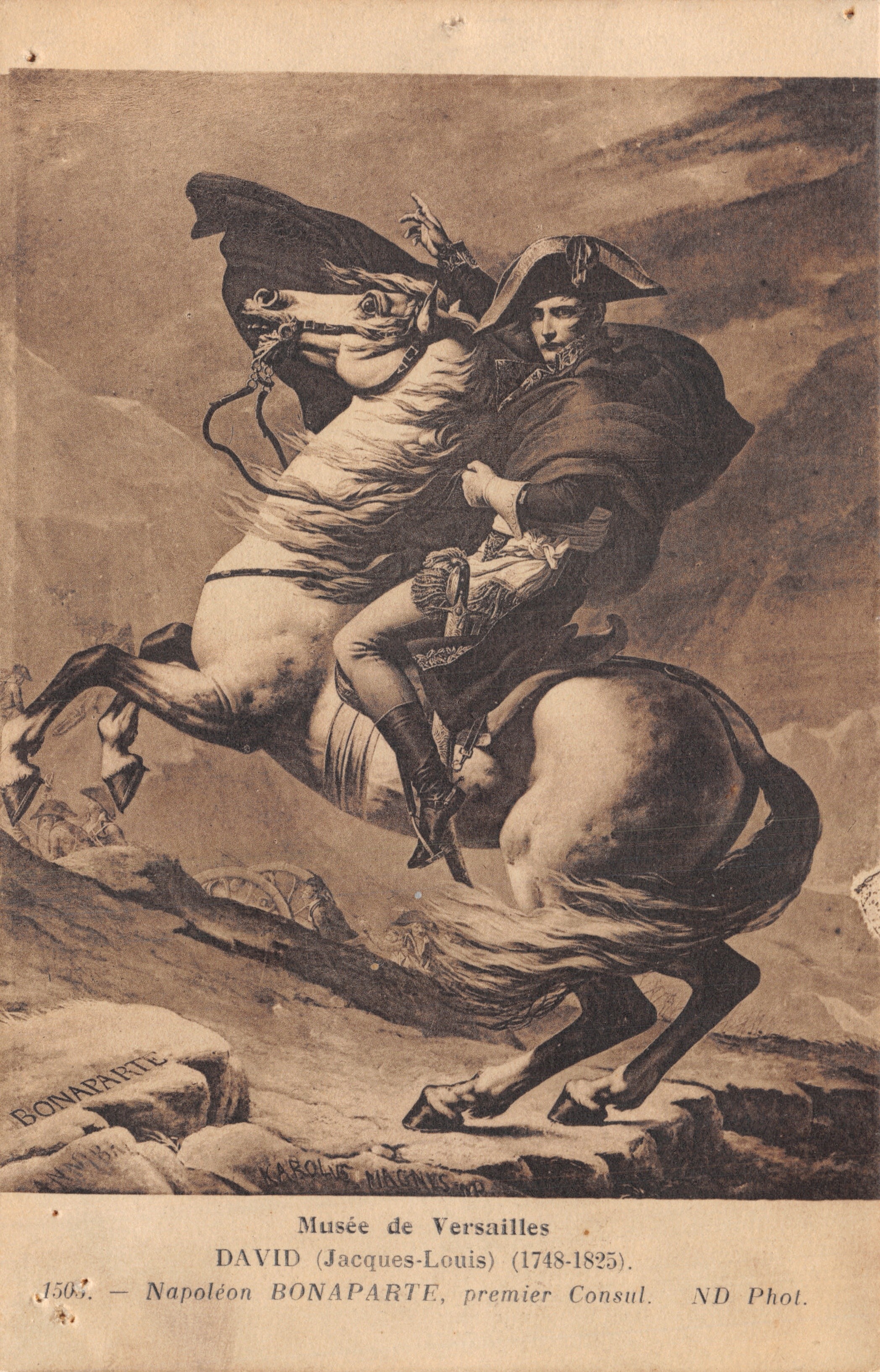 Napoléon Bonaparte — cavalier sur un cheval au galop — Musée de Versailles, éditeur ND Phot