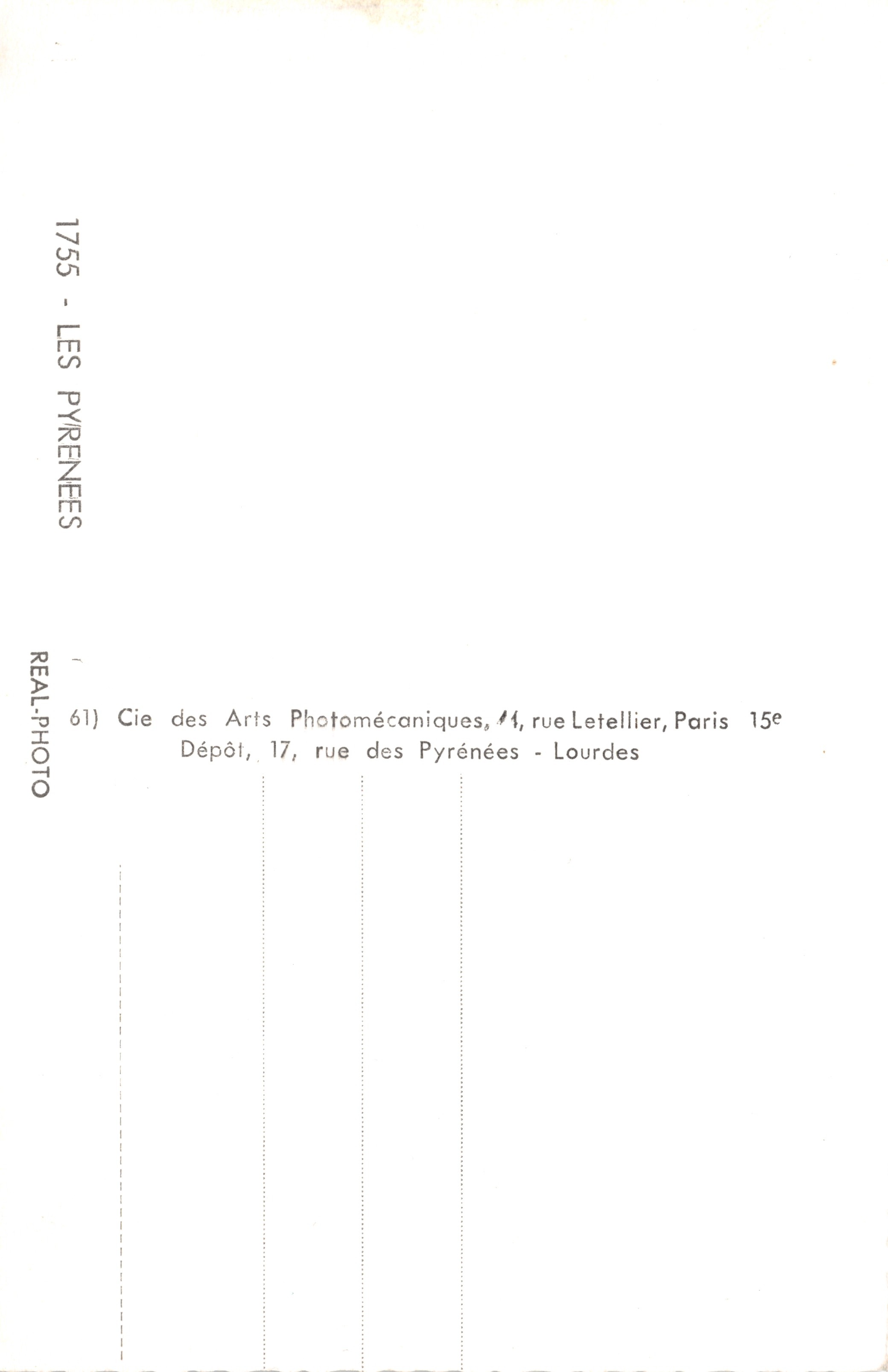 Die Pyrenäen — illustrierte Ansichtskarte mit Routen und Sehenswürdigkeiten — Cie des Arts Photomécaniques, 44 rue Letellier, Paris 15e — Rückseite