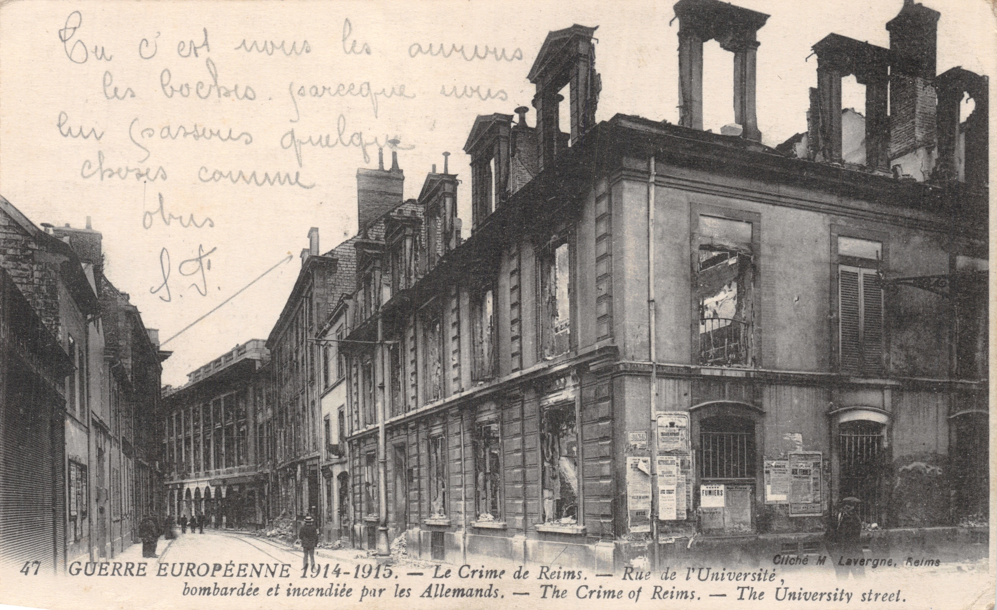 Reims — Rue de l'Université po bombardowaniach — Olliché M. Lavergne, Reims