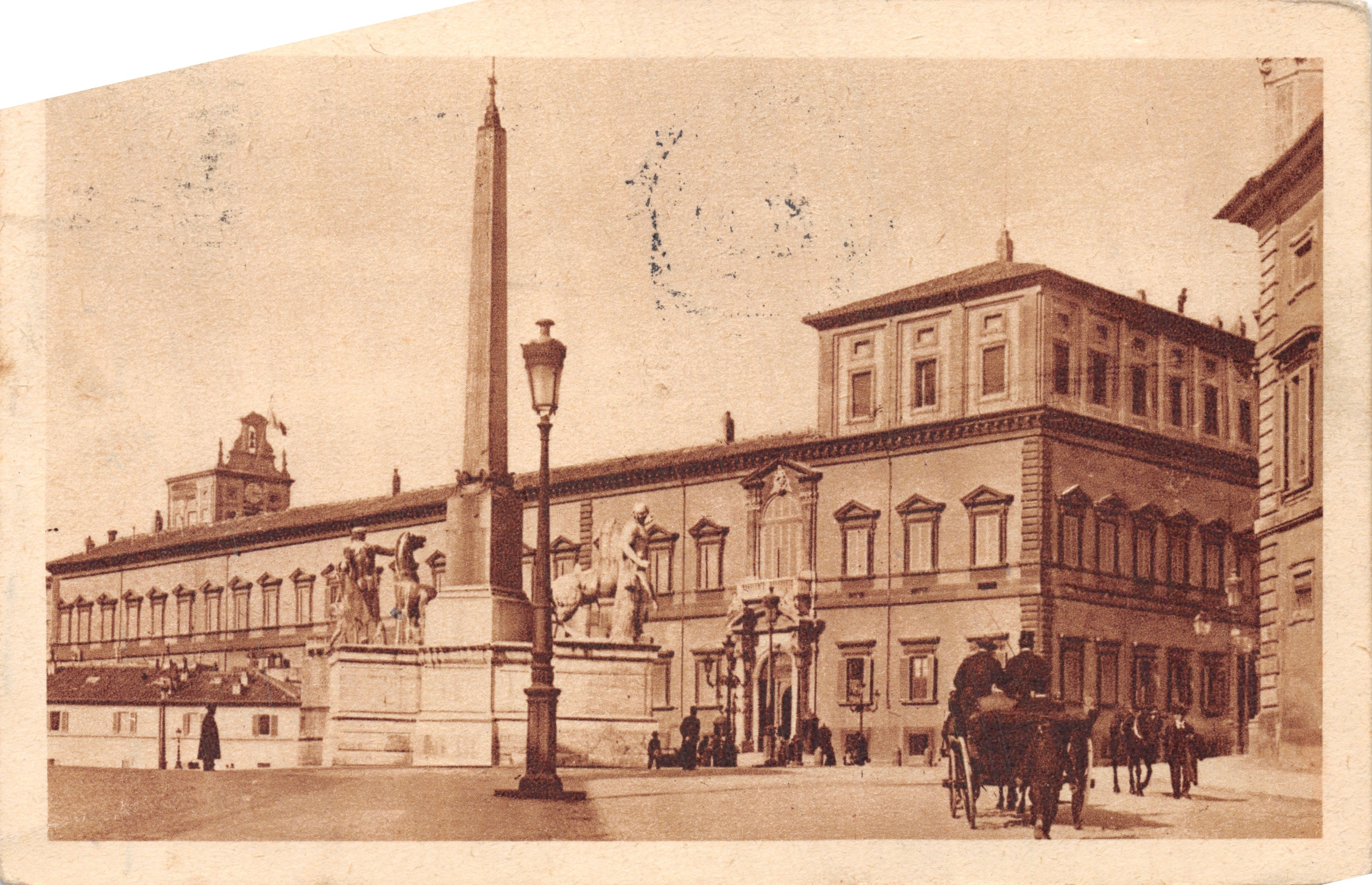 Rome - Palazzo del Quirinale — view of the square with obelisk and equestrian statues, publisher A. Sorocchi - Milano, n° 4375-16