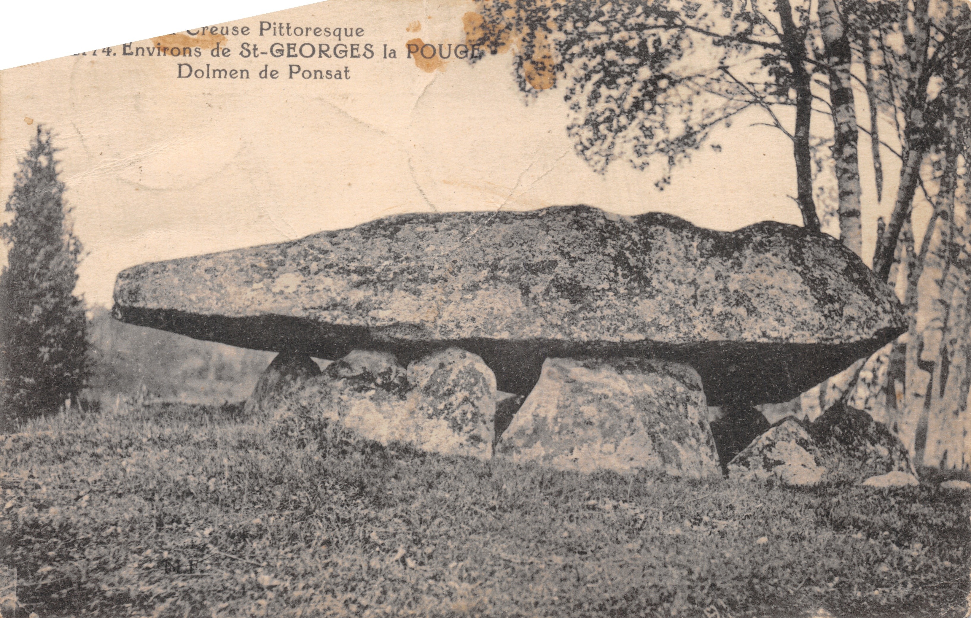 Dolmen von Ponsat — megalithisches Denkmal in der Nähe von St-Georges la Pouge — Verlag Creuse Pittoresque, Nr. 14