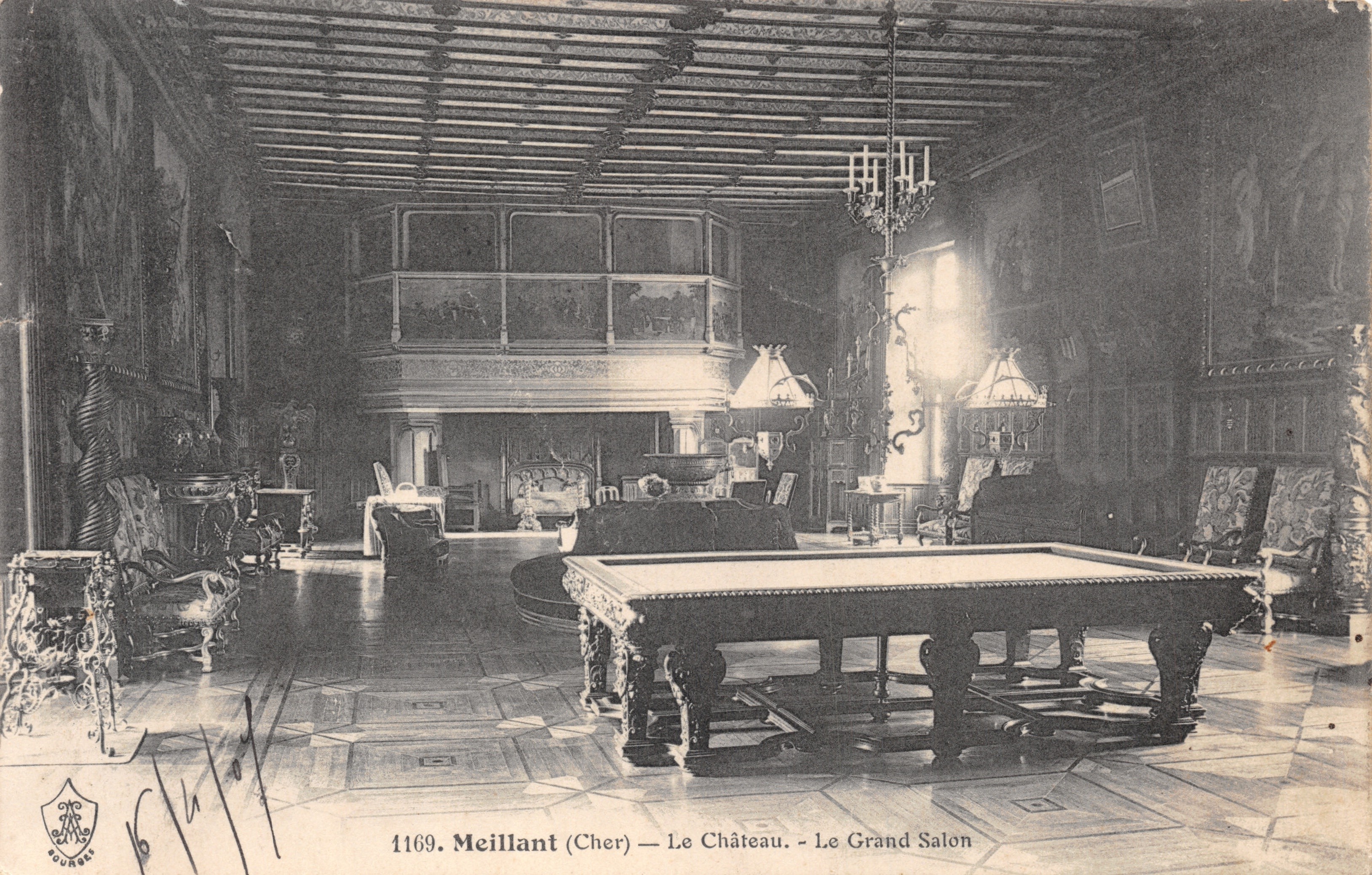 Meillant (Cher) — Het Kasteel — Het Grote Saloon — Gedrukt door JOURDAIN