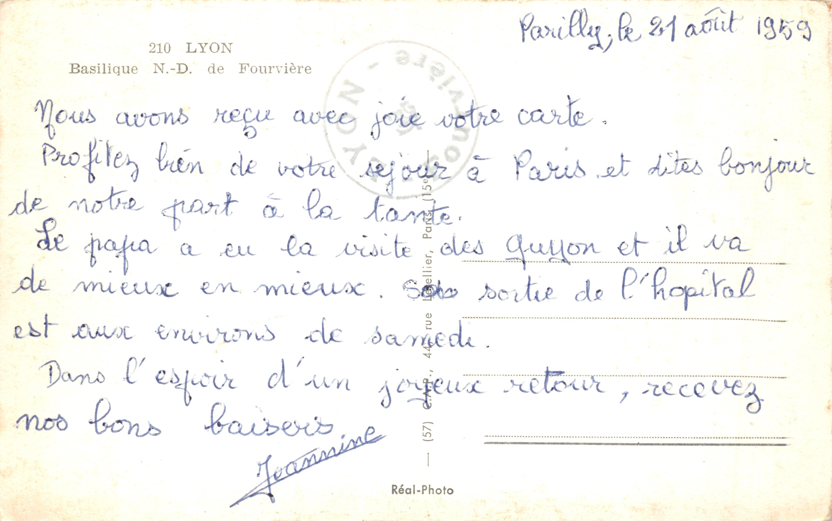 Basílica de Notre-Dame de Fourvière — Lyon — editor Réal-Photo, n.º (57) — Reverso