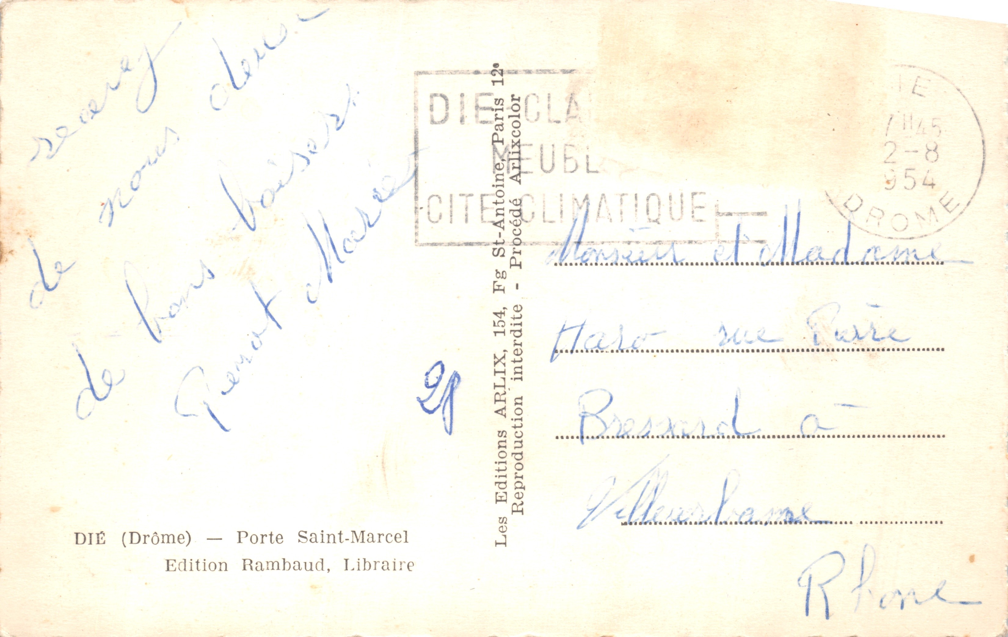 Porta Saint-Marcel — porta fortificata in pietra con torri rotonde — Éditions Rambaud, Libraire — Verso