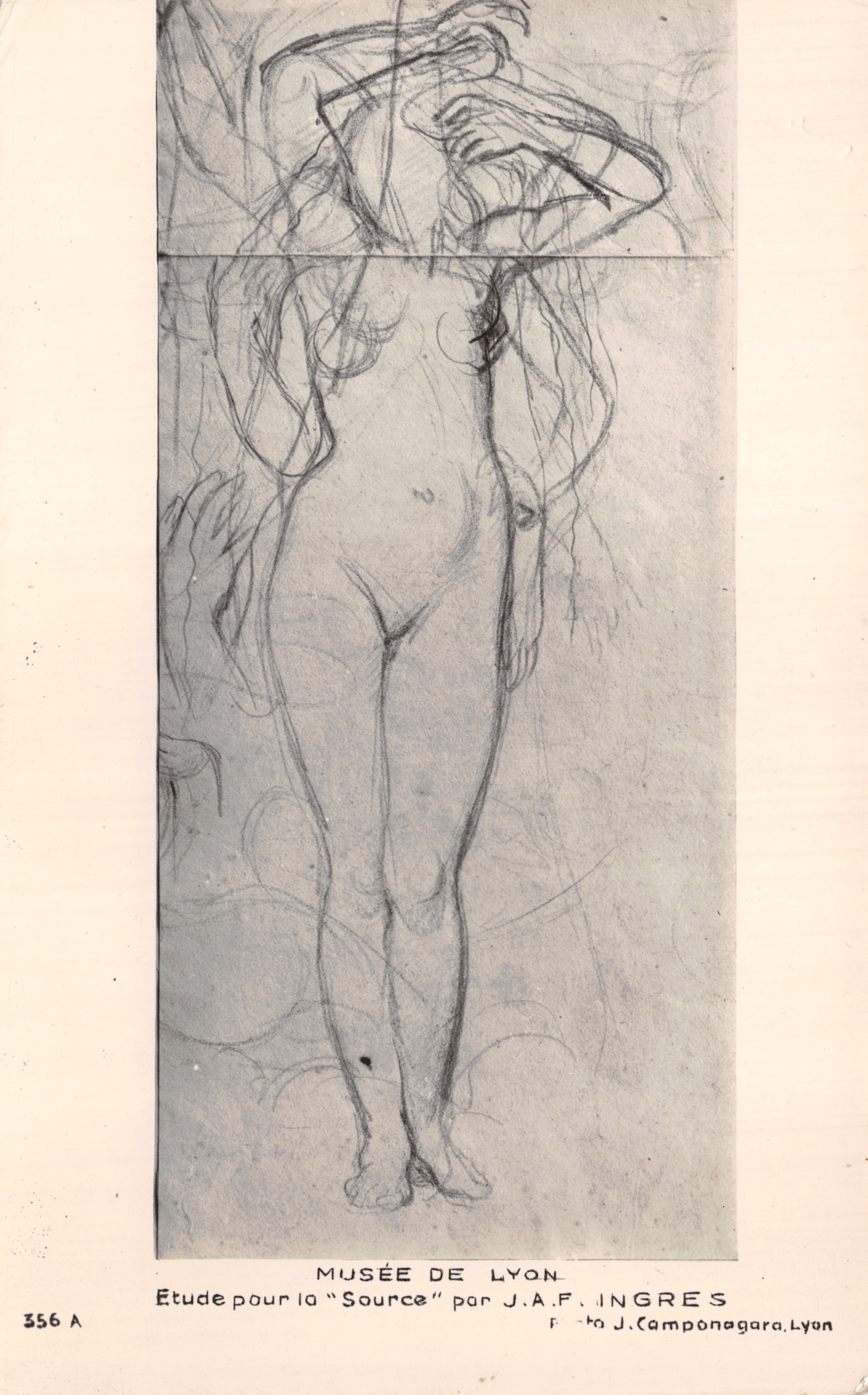 Estudio para la "Fuente" — dibujo de J.A.F. Ingres — Museo de Lyon — editor J. Camponagara Lyon, n.º 356 A