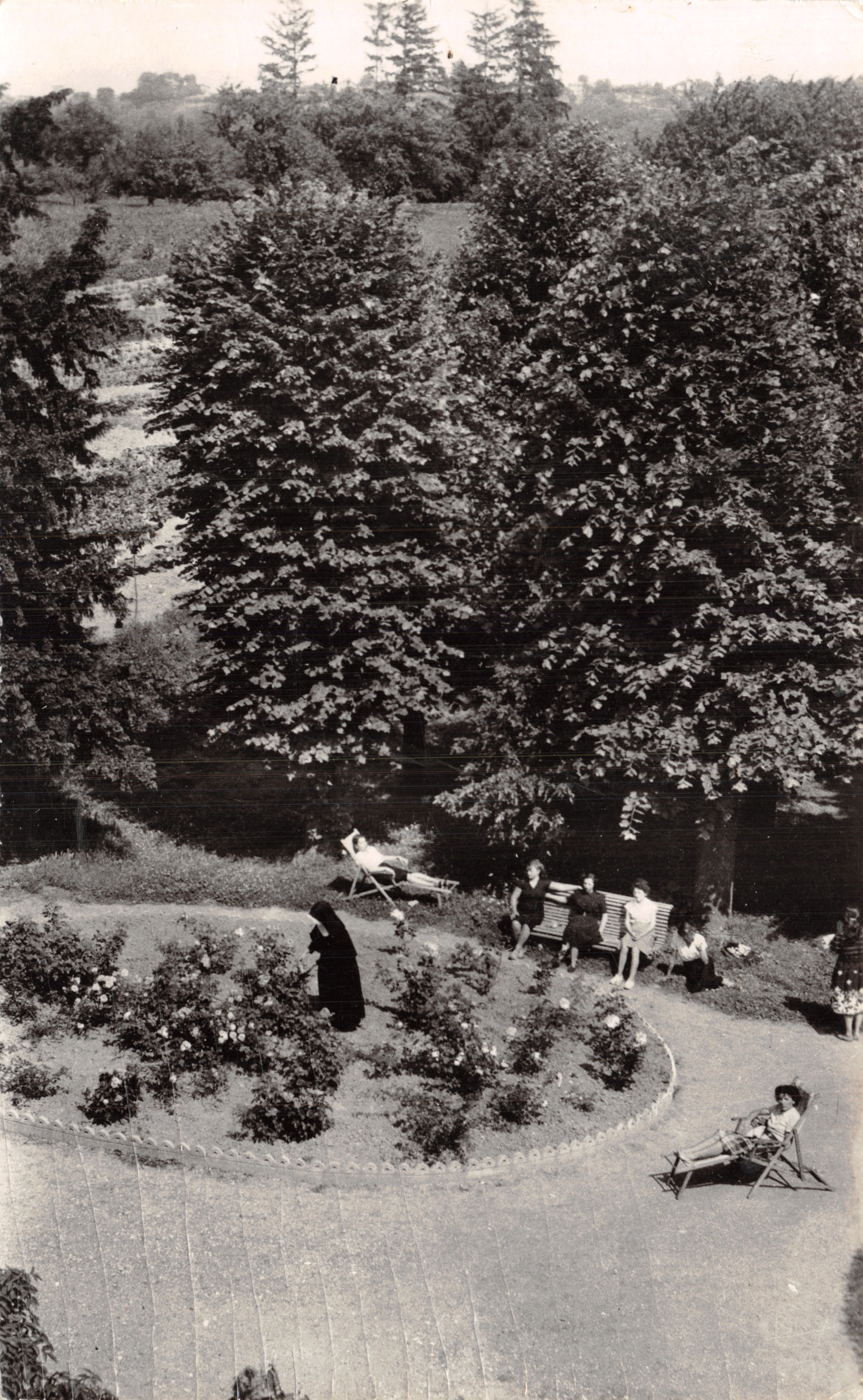 Casa de Reposo "Notre-Dame du Grand-Port" — Collonges-au-Mont-d'Or (Rhône), un rincón del parque — Imprimerie M. LESCUYER et Cie, Lyon