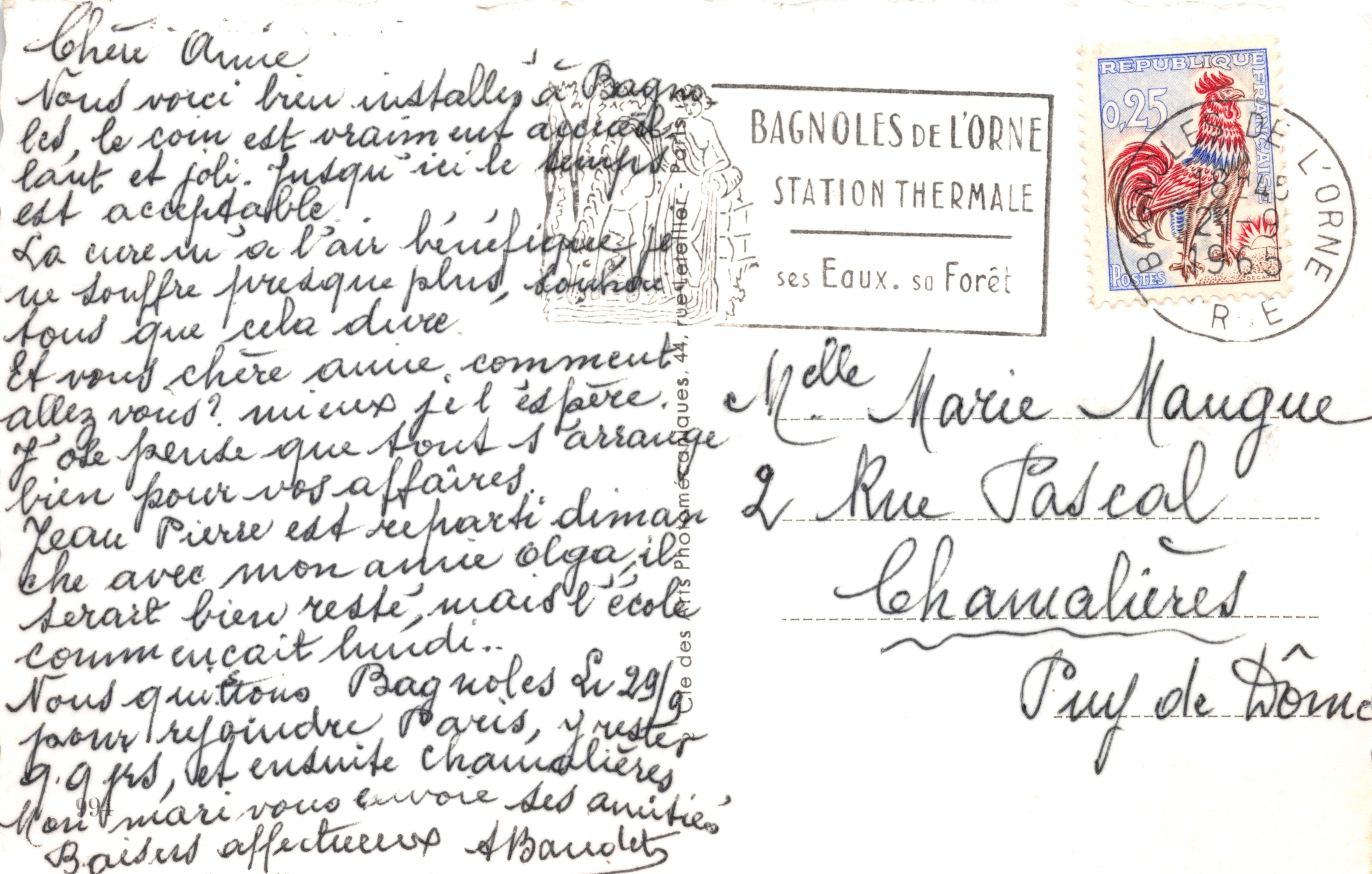 Bagnolles-de-l'Orne — Le lac, le casino, l'église et l'établissement thermal — Souvenir de Bernard Bonnet, paysagiste de Quimper — Verso