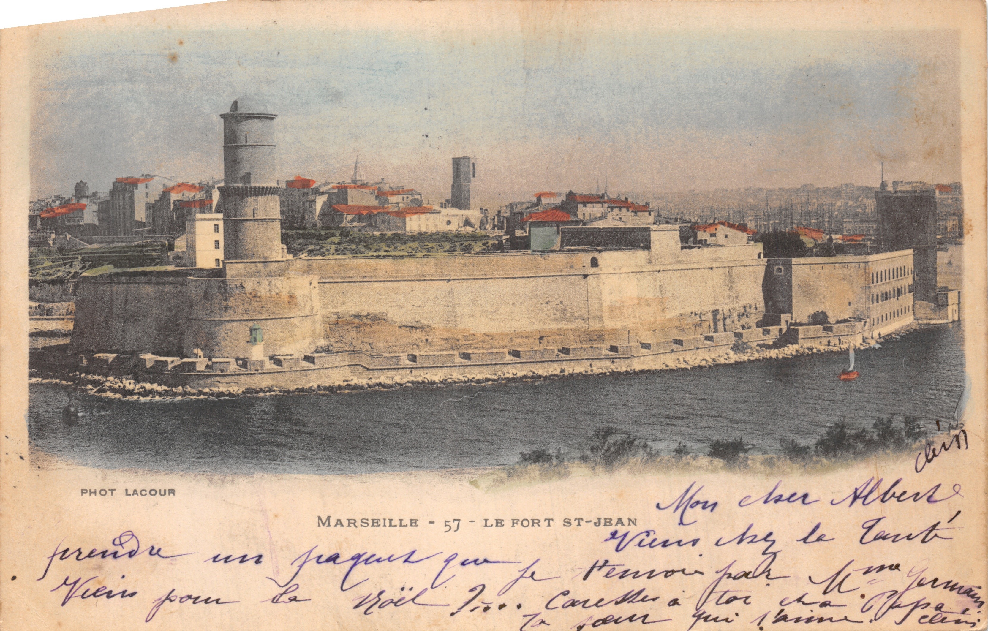 Marseille - 57 - Le Fort Saint-Jean — vista panoramica con torre e mura, editore Phot Lacour