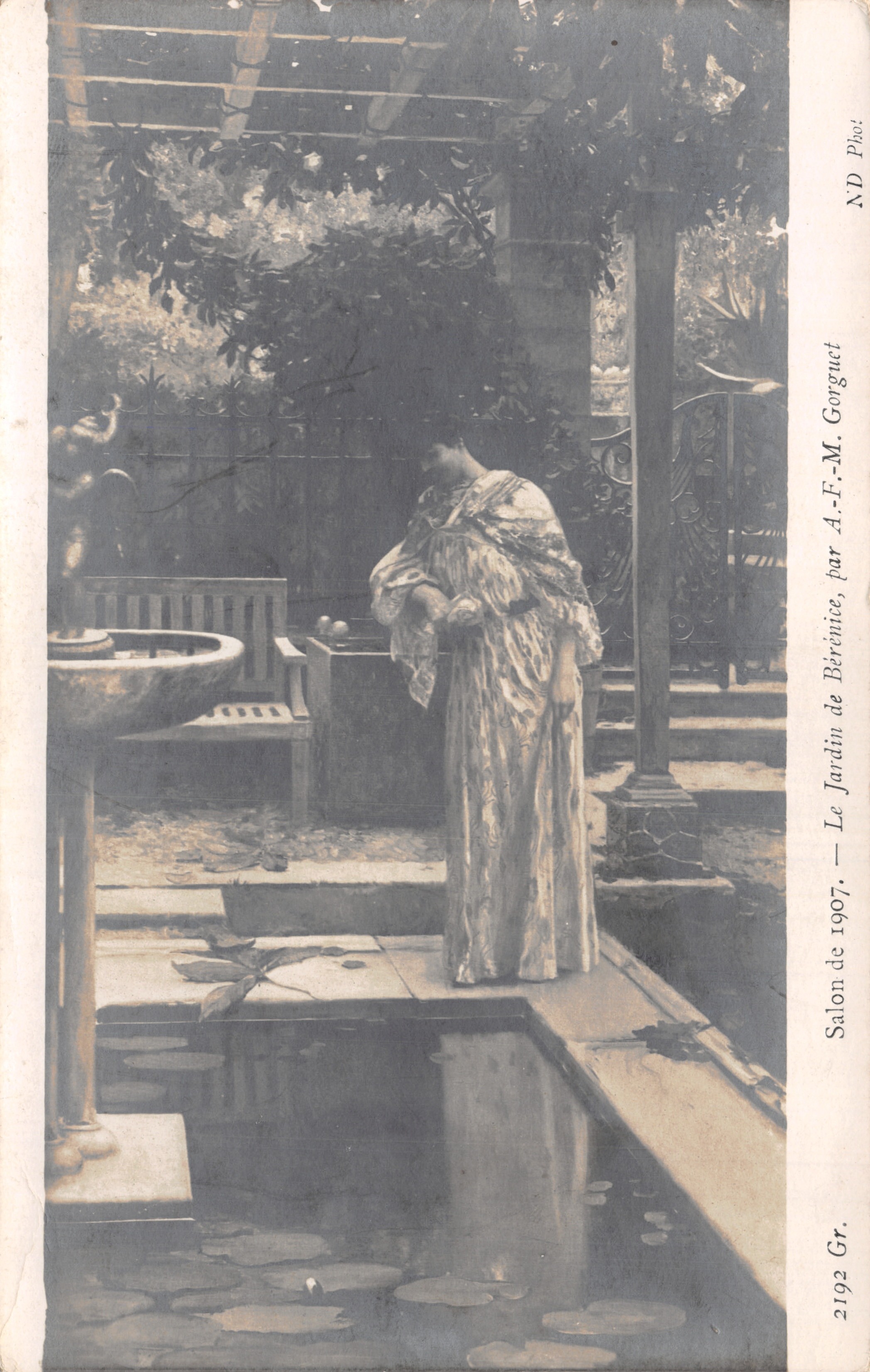 Tuin van Bérénice — tuin scène met fontein en beeld — uitgever A.-F.-M. Gorguet, n° 2192 Gr