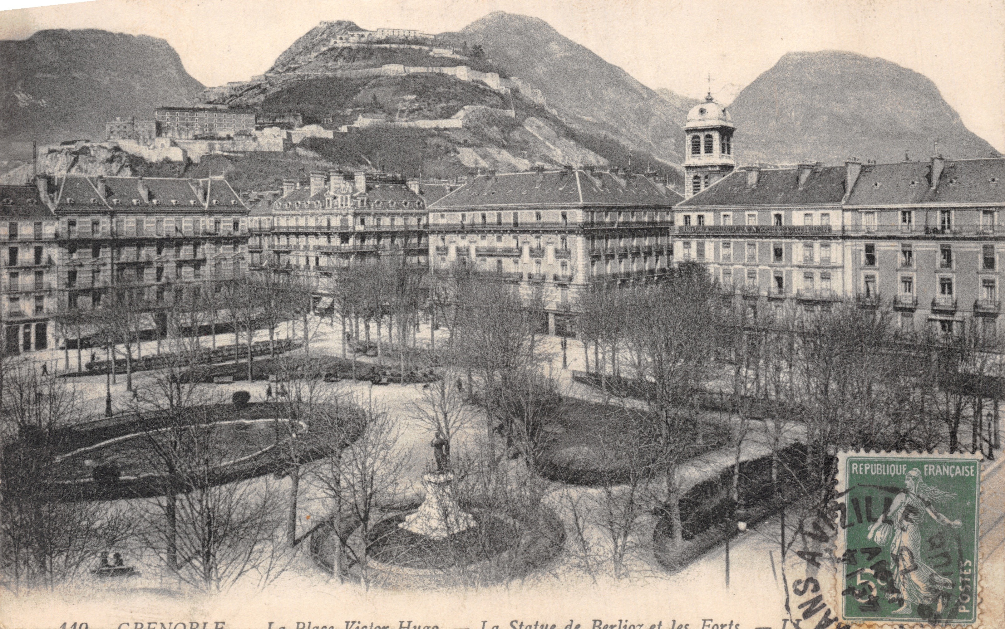 Grenoble — Place Victor Hugo — The Berlioz Statue and the Forts — anonymous publisher, no. 440