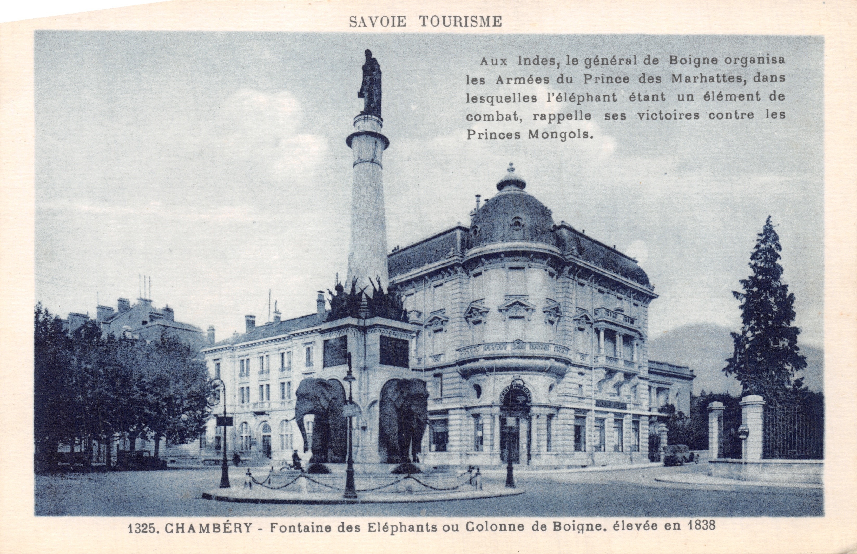 Chambéry — Fuente de los Elefantes o Columna de Boigne — editor SAVOIE TOURISME, n.º 1325