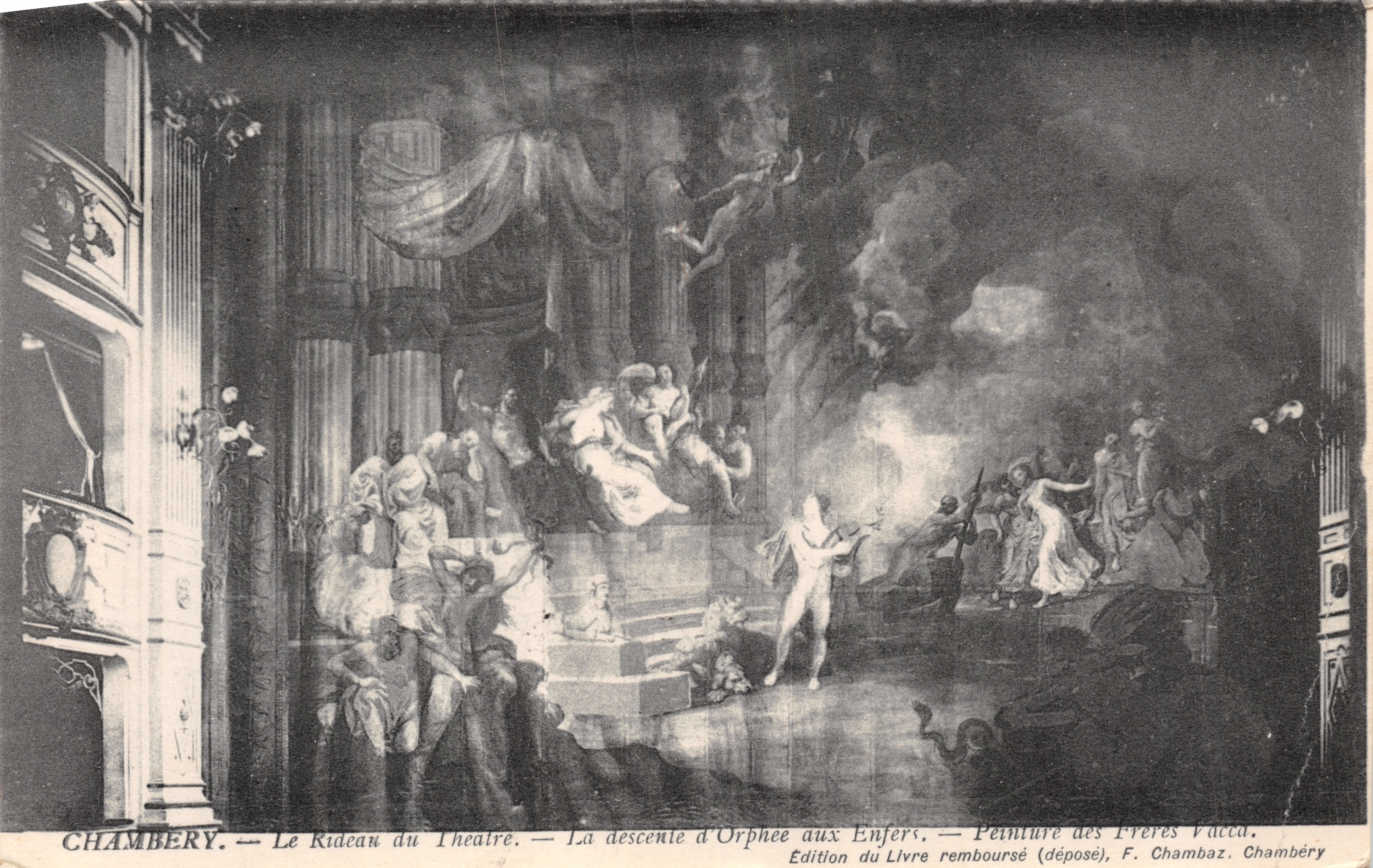 Chambéry — Il sipario del teatro — La discesa di Orfeo agli Inferi — Pittura dei Fratelli Vauda — Edizione del libro rimborsato (depositato), F. Chambaz, Chambéry