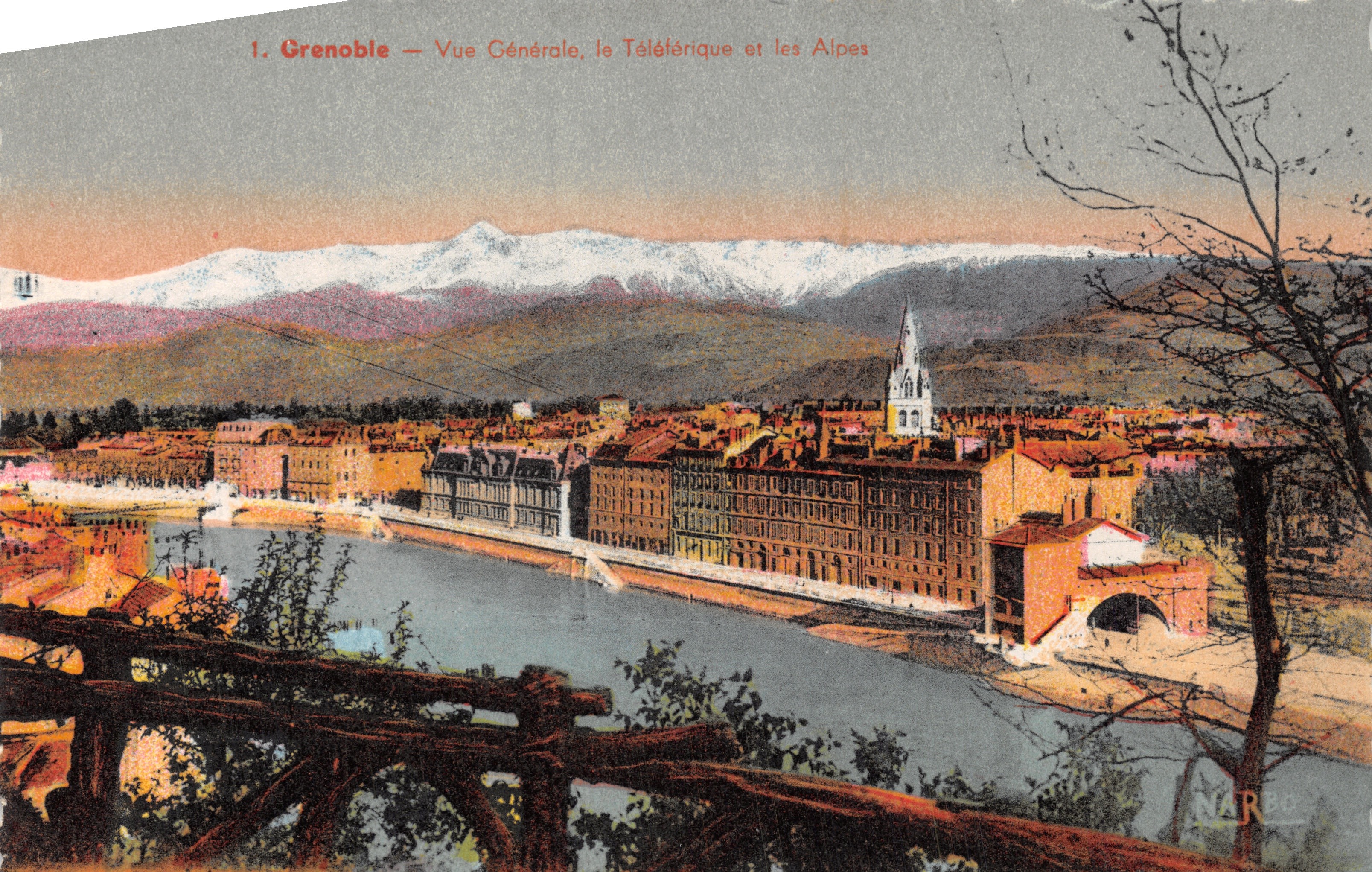 Grenoble — Vista general, el teleférico y las Alpes — NARBO