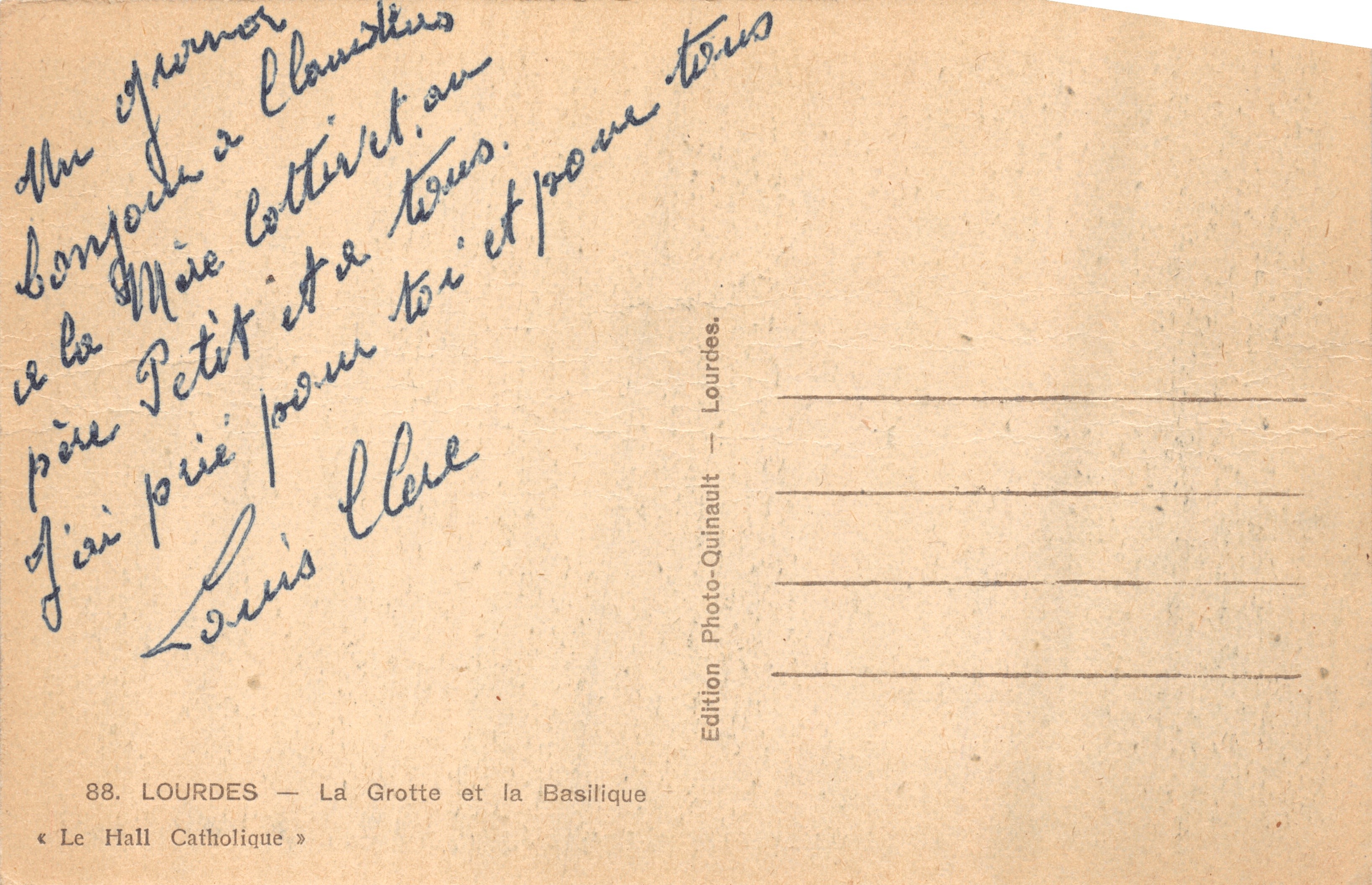 La Grotta Bendita — La Basílica y la Grotta — Edición Lourdes — Reverso