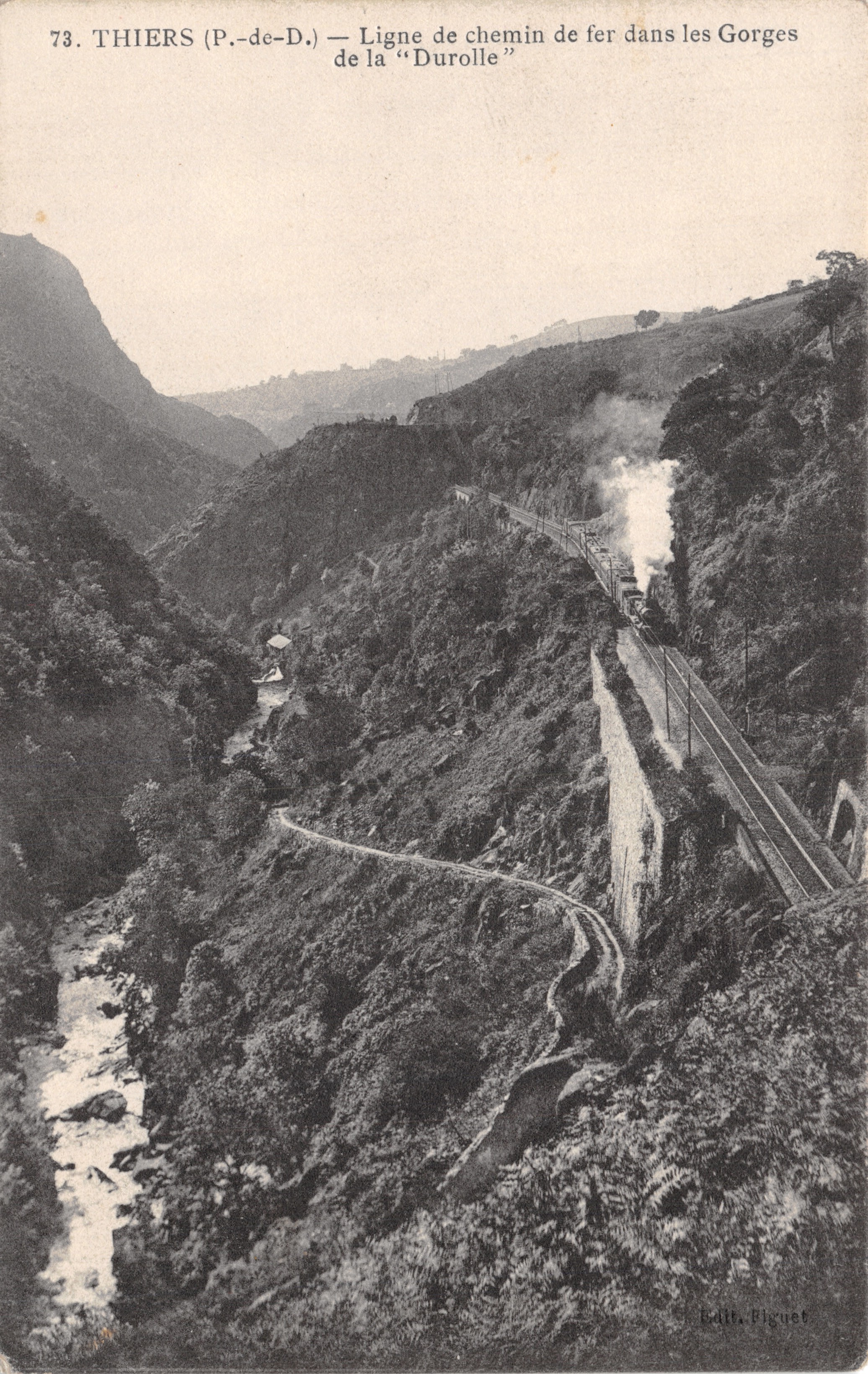 Thiers (P.-de-D.) — Spoorlijn door de Gorges van de « Durolle » — uitgever P. Fignet, n° 73