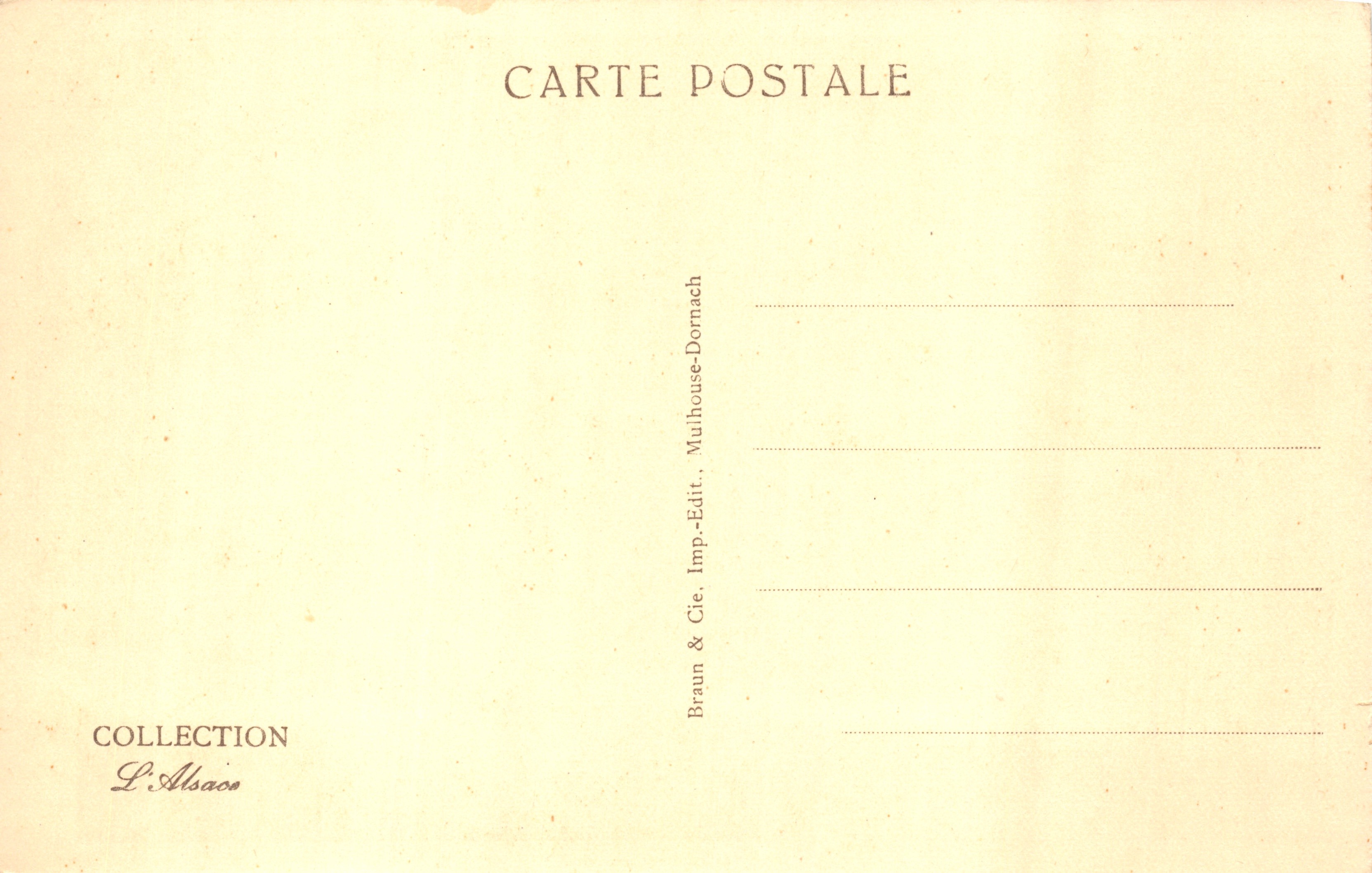 Sélestat — Clock Tower and Black Lamb Hotel — publisher Braun & Cie, Mulhouse-Dornach — Back