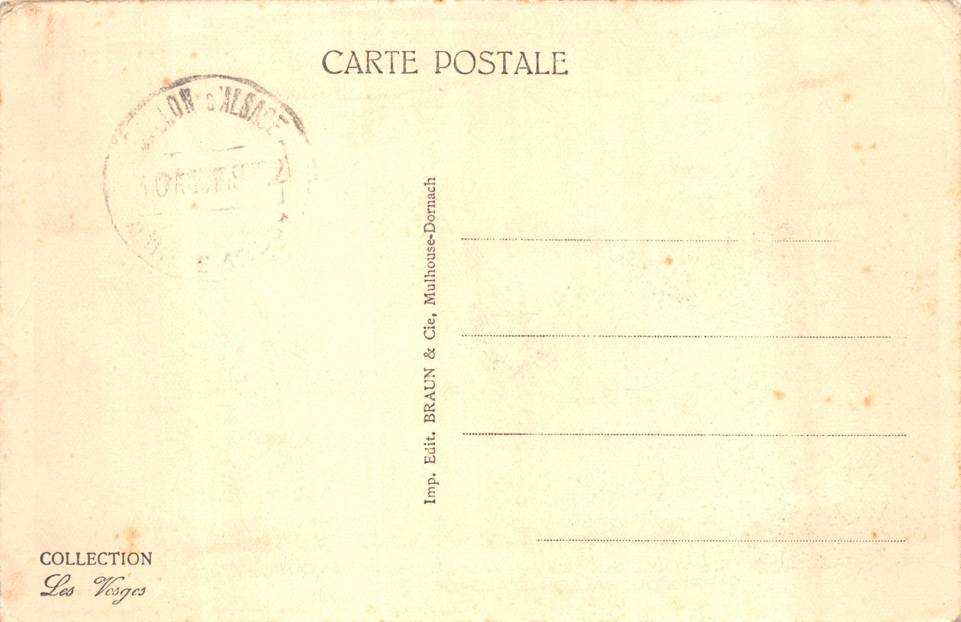 Panorama delle Vosge e della valle della Savoureuse — scattato dal Ballon d'Alsace — editore BRAUN & Cie, Mulhouse-Dornach — Verso