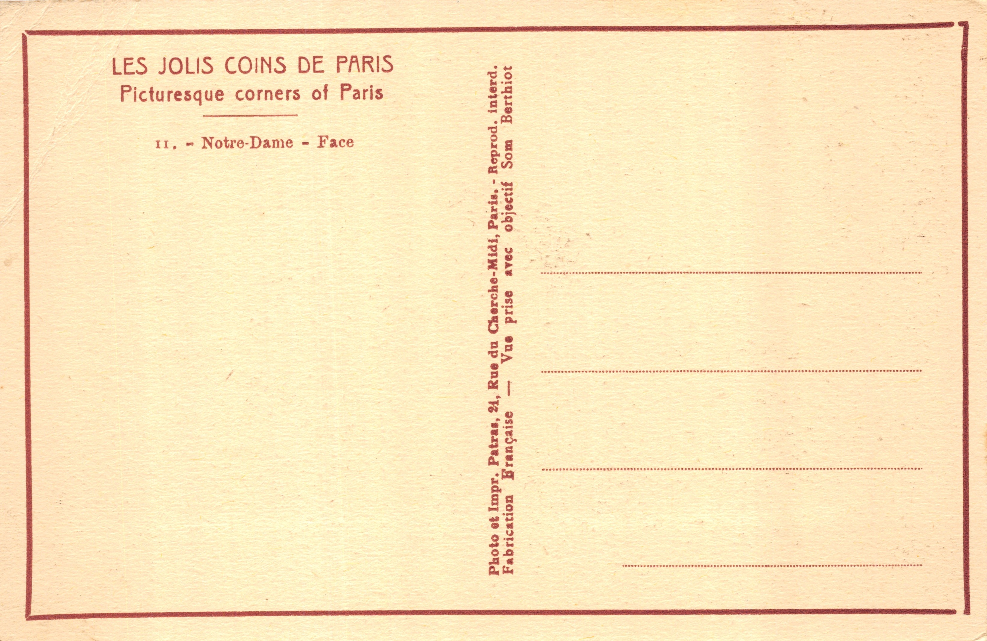 Notre-Dame de Paris — façade — éditeur PATRAS — Achterkant