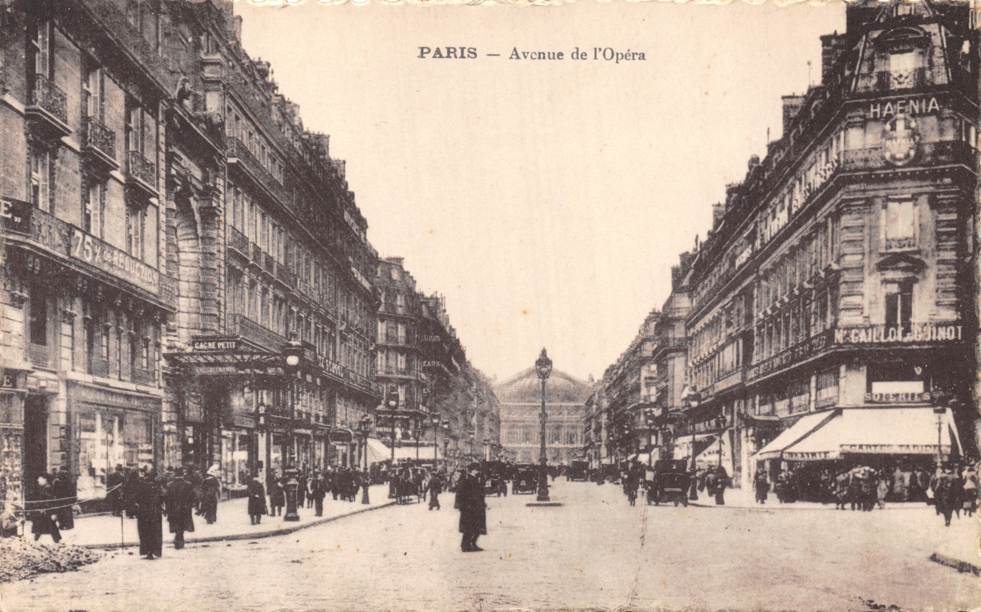 Paris — Avenue de l'Opéra — vue vers l'Opéra Garnier, éditeur IMPRIMÉ SUR LA CARTE : HAFENIA et N° 25 visible en haut à gauche