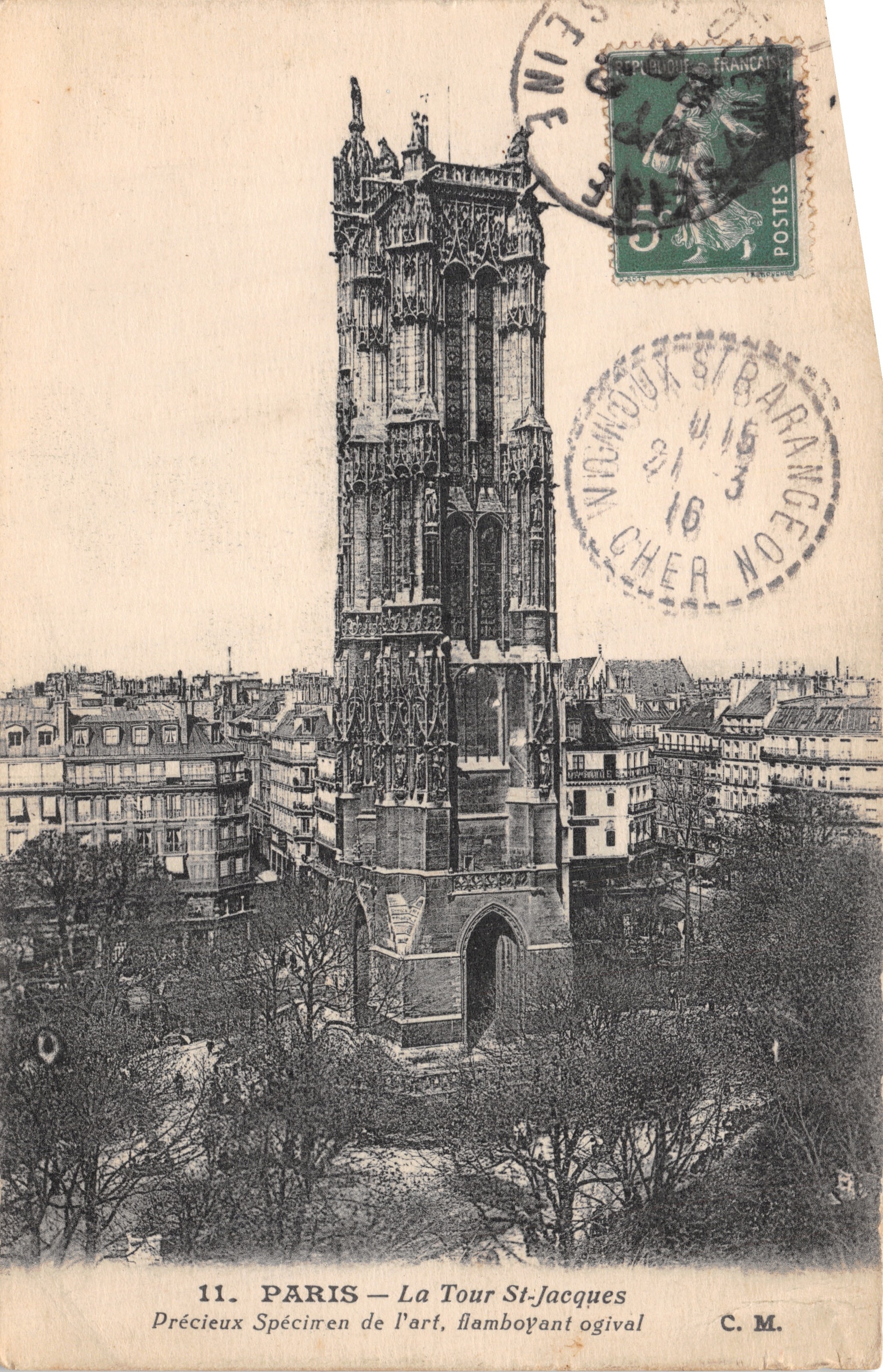 PARIS — La Tour St-Jacques — Preciado Specimen de arte, ogival flamboyante — C.M. — n°11