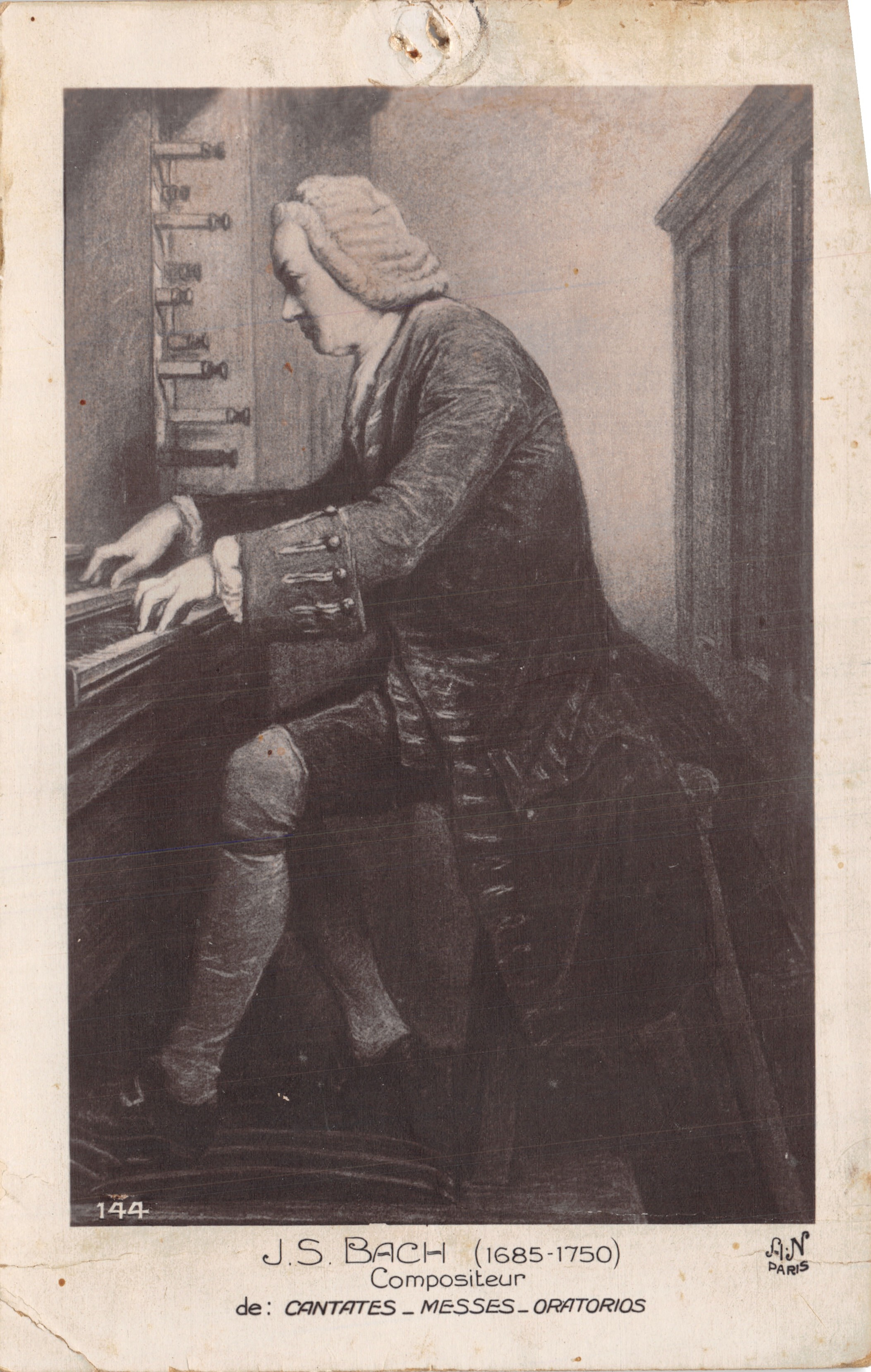 J.S. Bach (1685-1750) — compositeur jouant de l'orgue — éditeur A.N. PARIS, n° 144